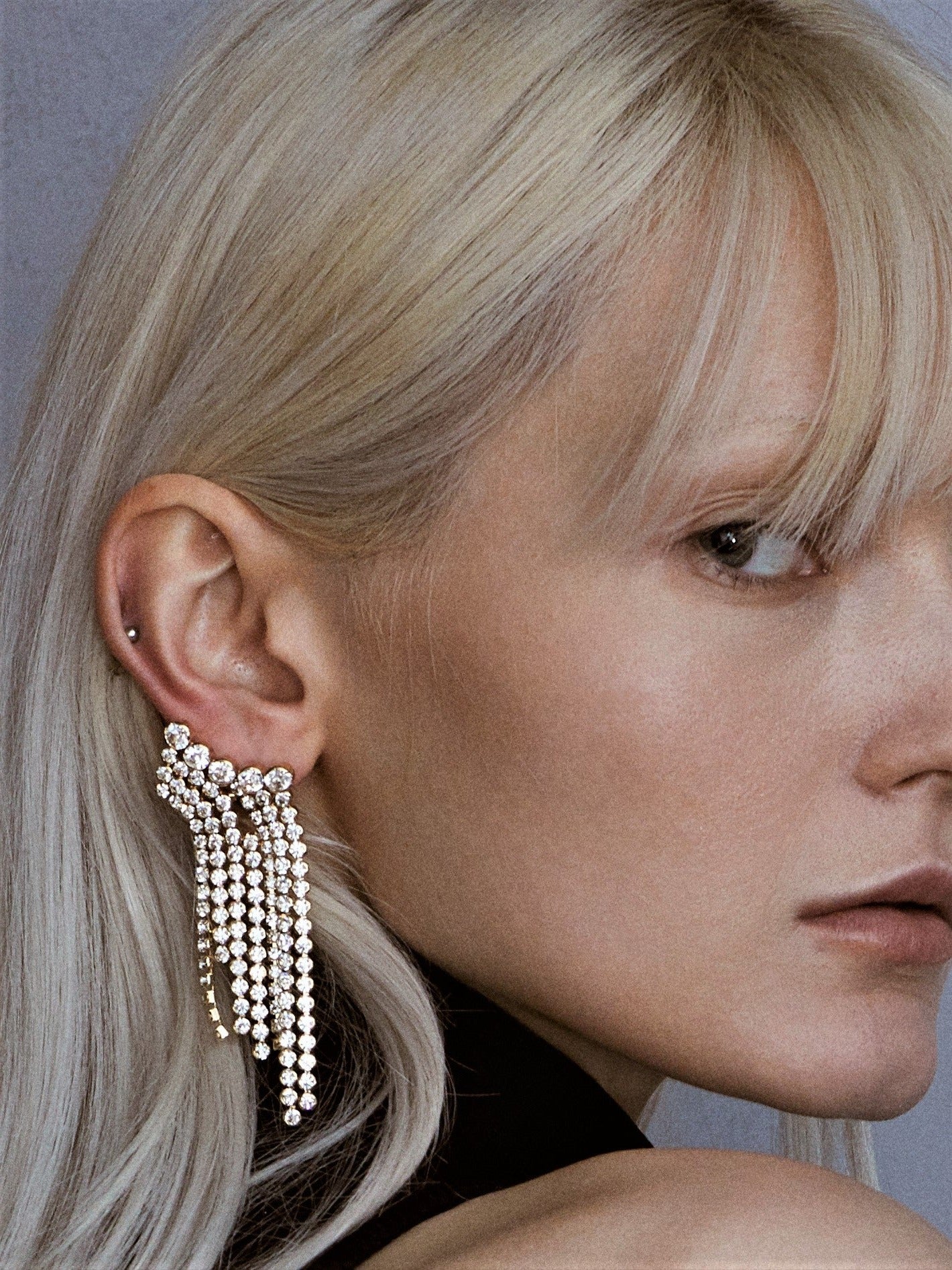 Wing Shape Crystal Earrings (14k Gold）