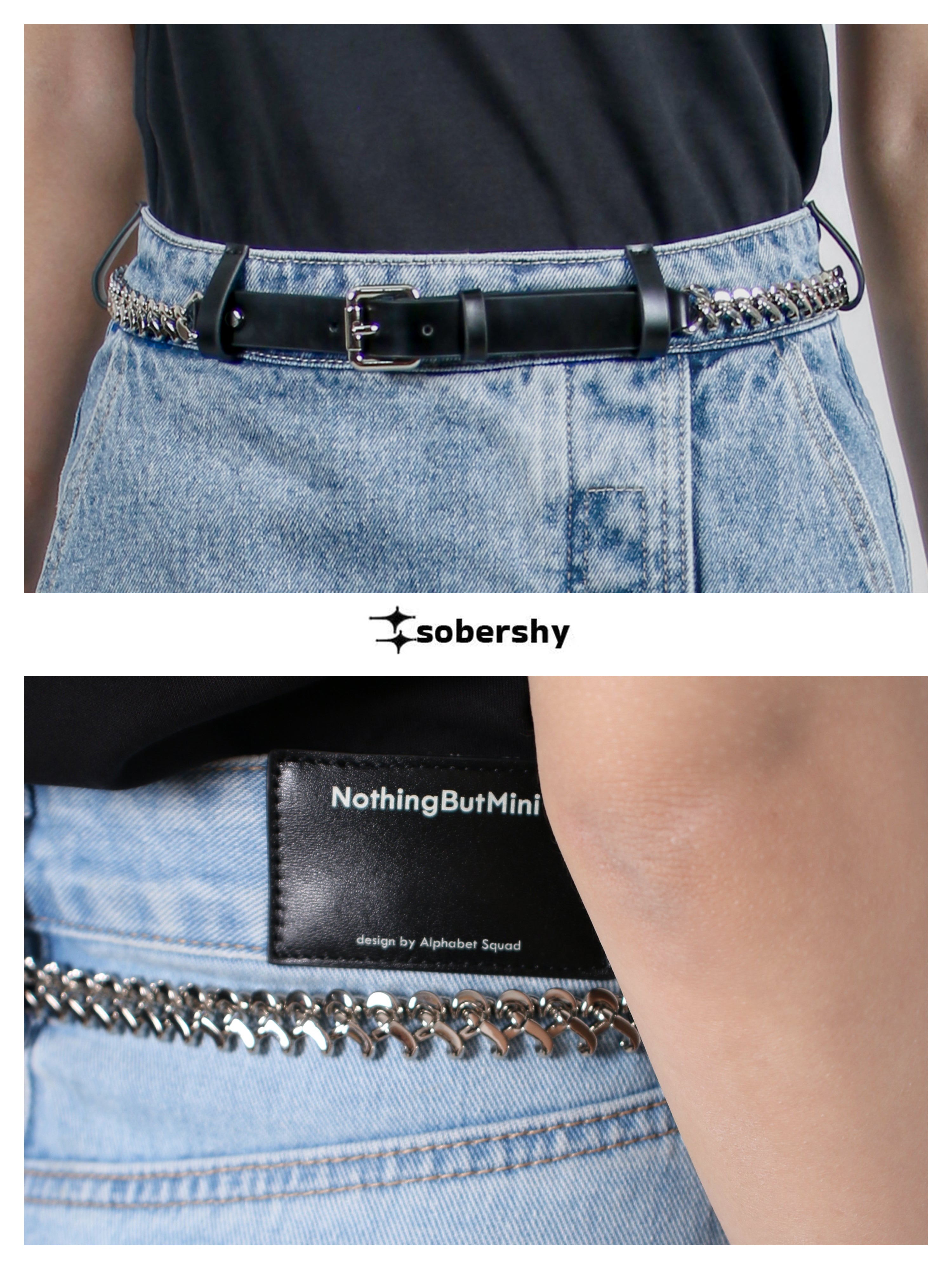 sobershy×nothingbutmini chain embellished denim skirt