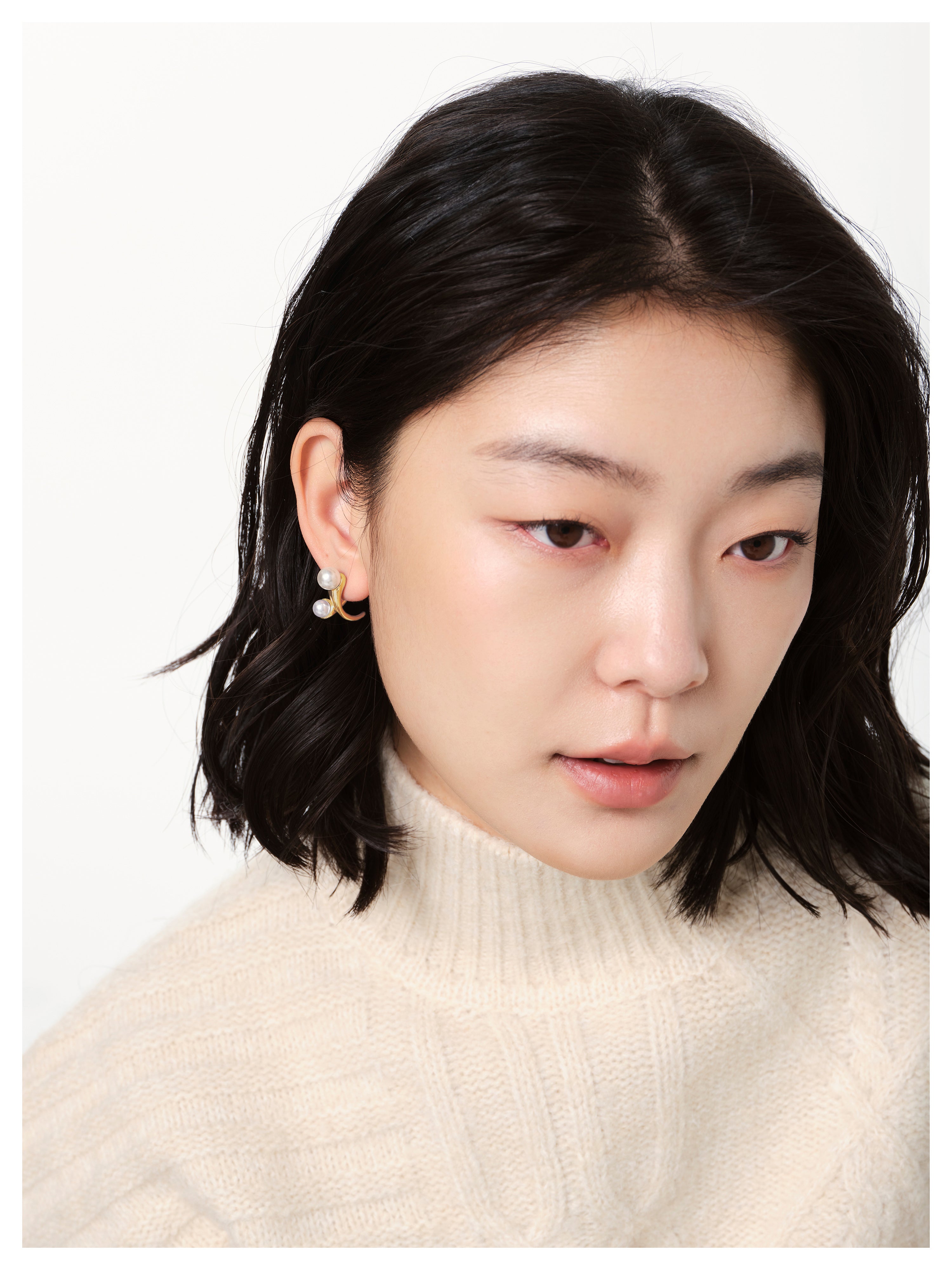 Beast Artificial PearlTooth Earrings (14k Gold）