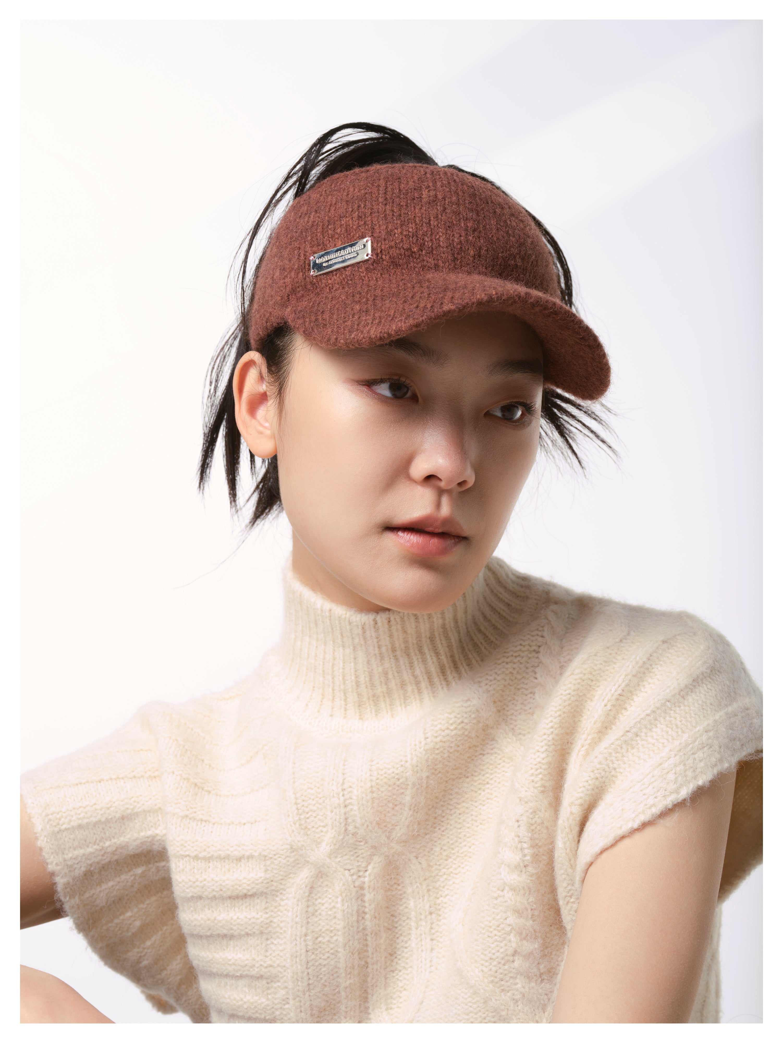 NBM metal badge knitted hollow hat（Brown)