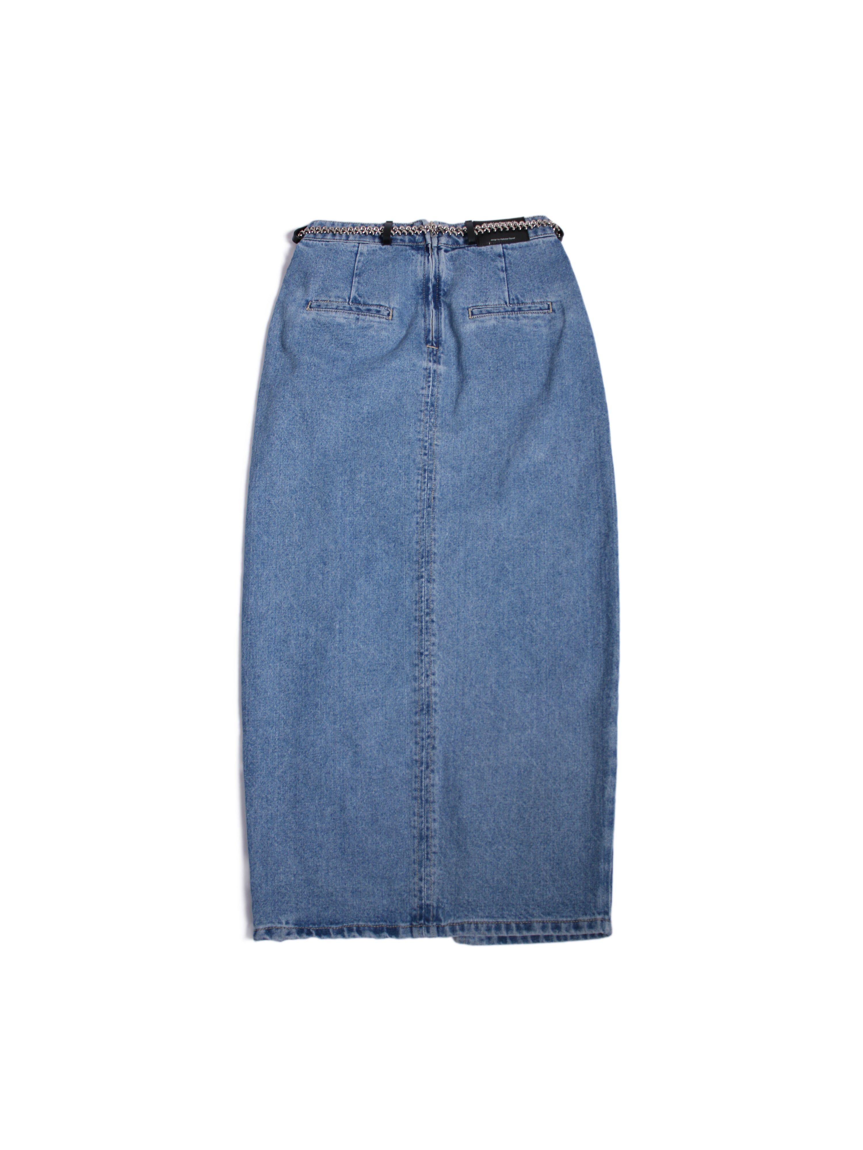 sobershy×nothingbutmini chain embellished denim skirt