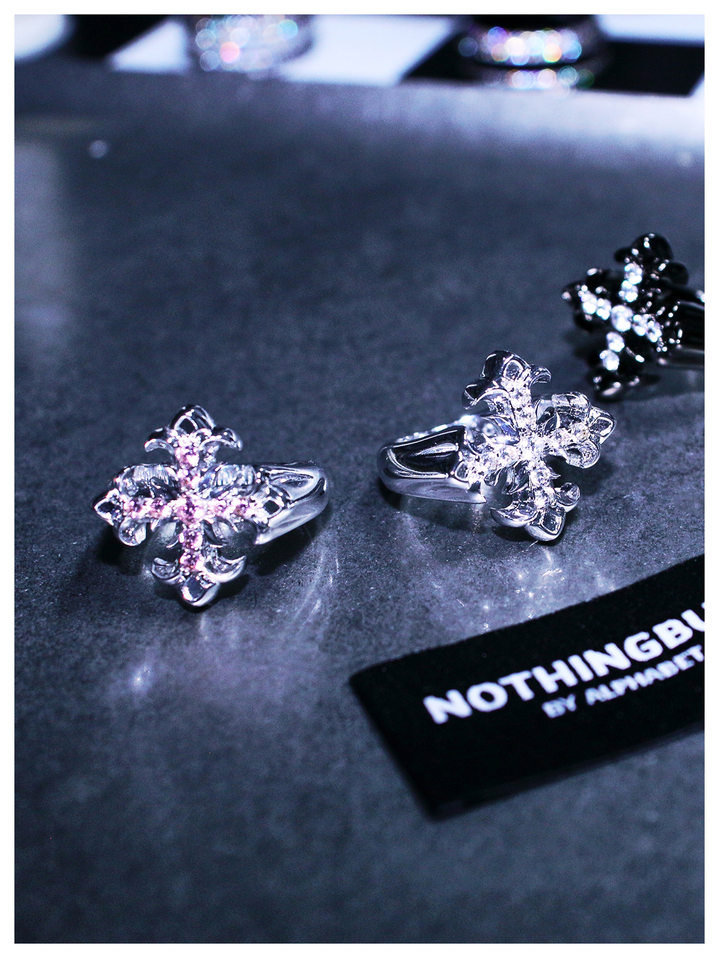 Black & white cross star ring(pink）