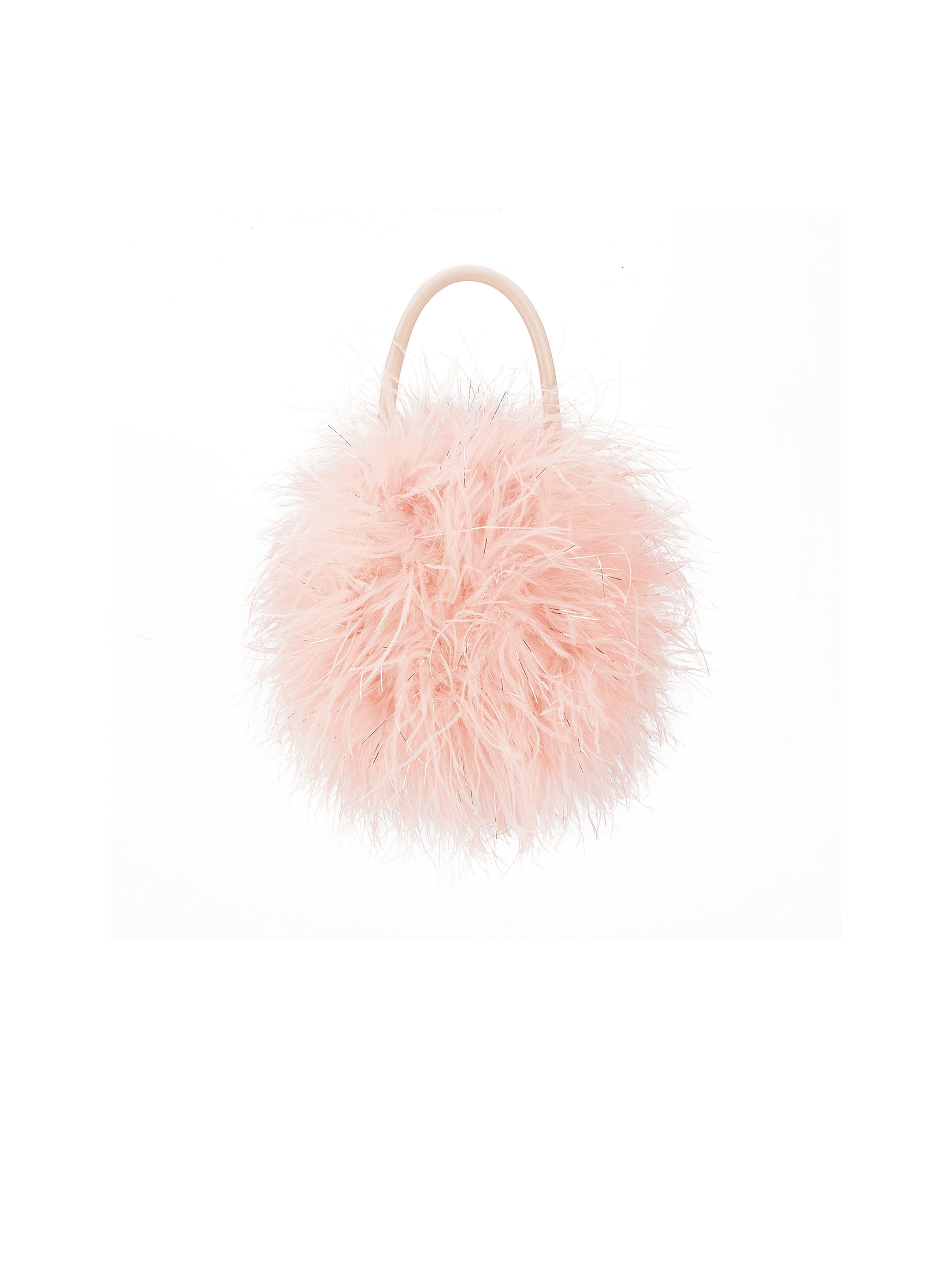 Ostrich Fur Glitter PearlChain Handbag （Pink）