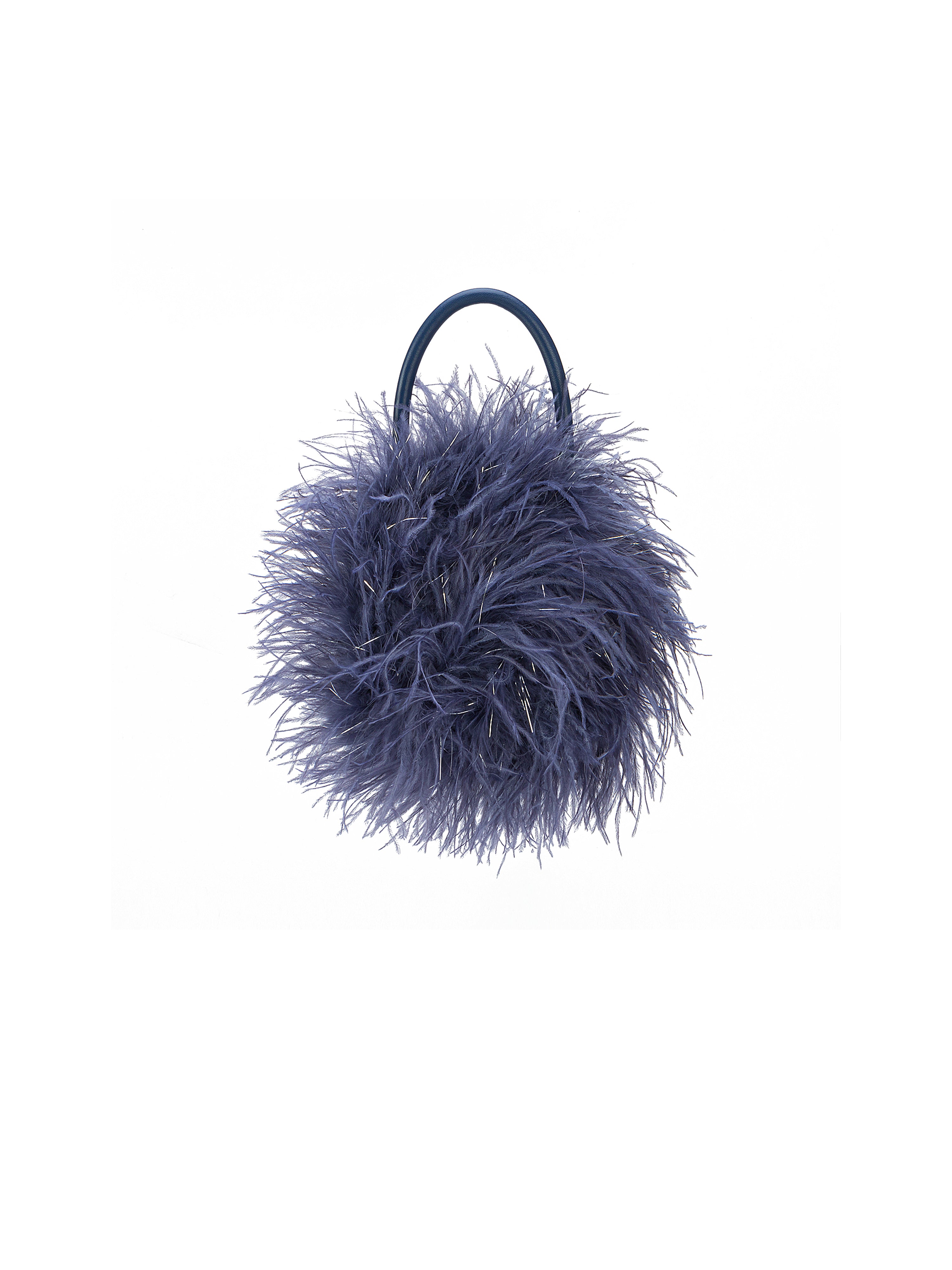 Ostrich Fur Glitter PearlChain Handbag （Sea Blue Gray）