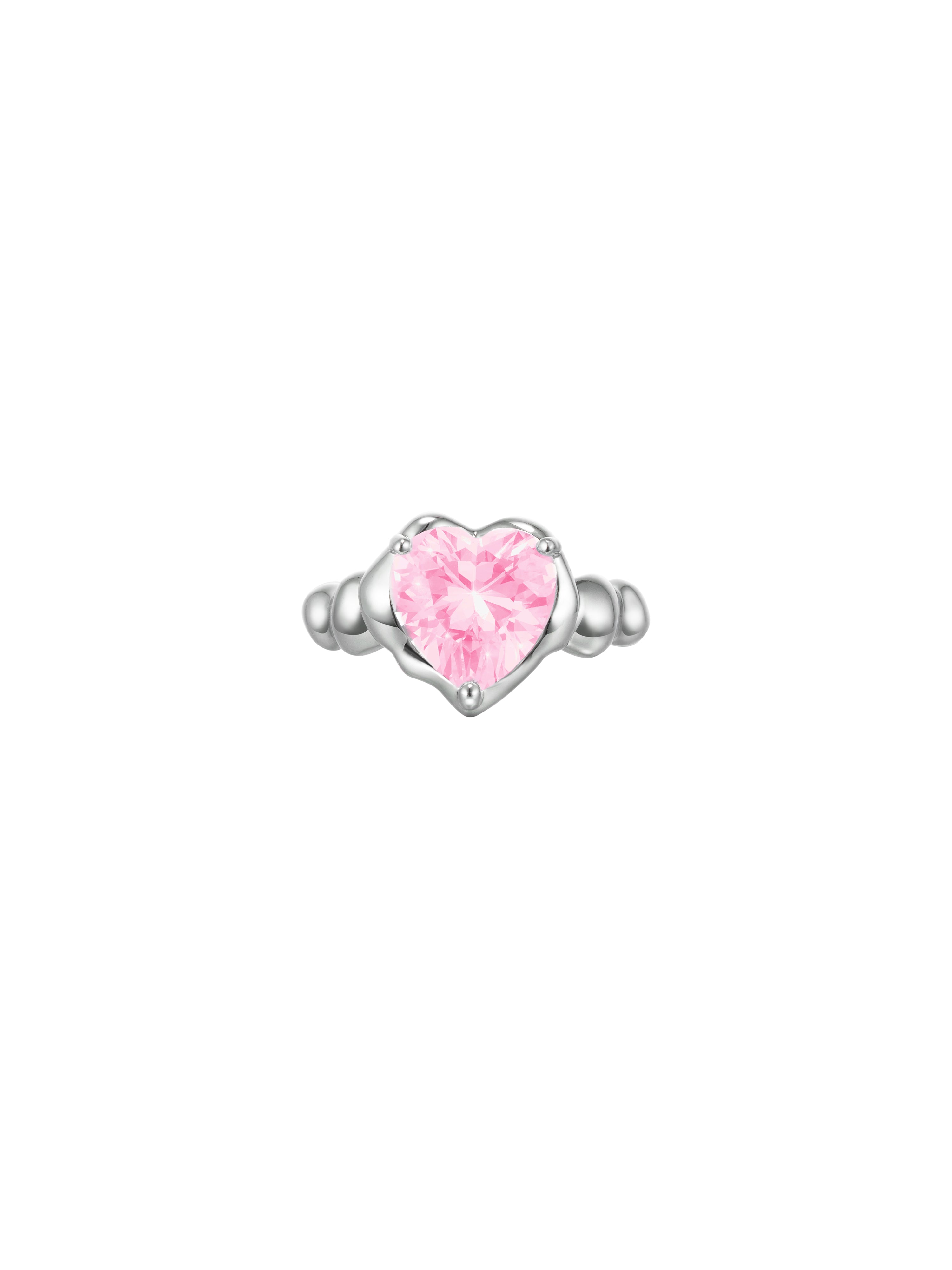 Heart-shaped Zircon Cocktail Open Ring（Crystal Pink)