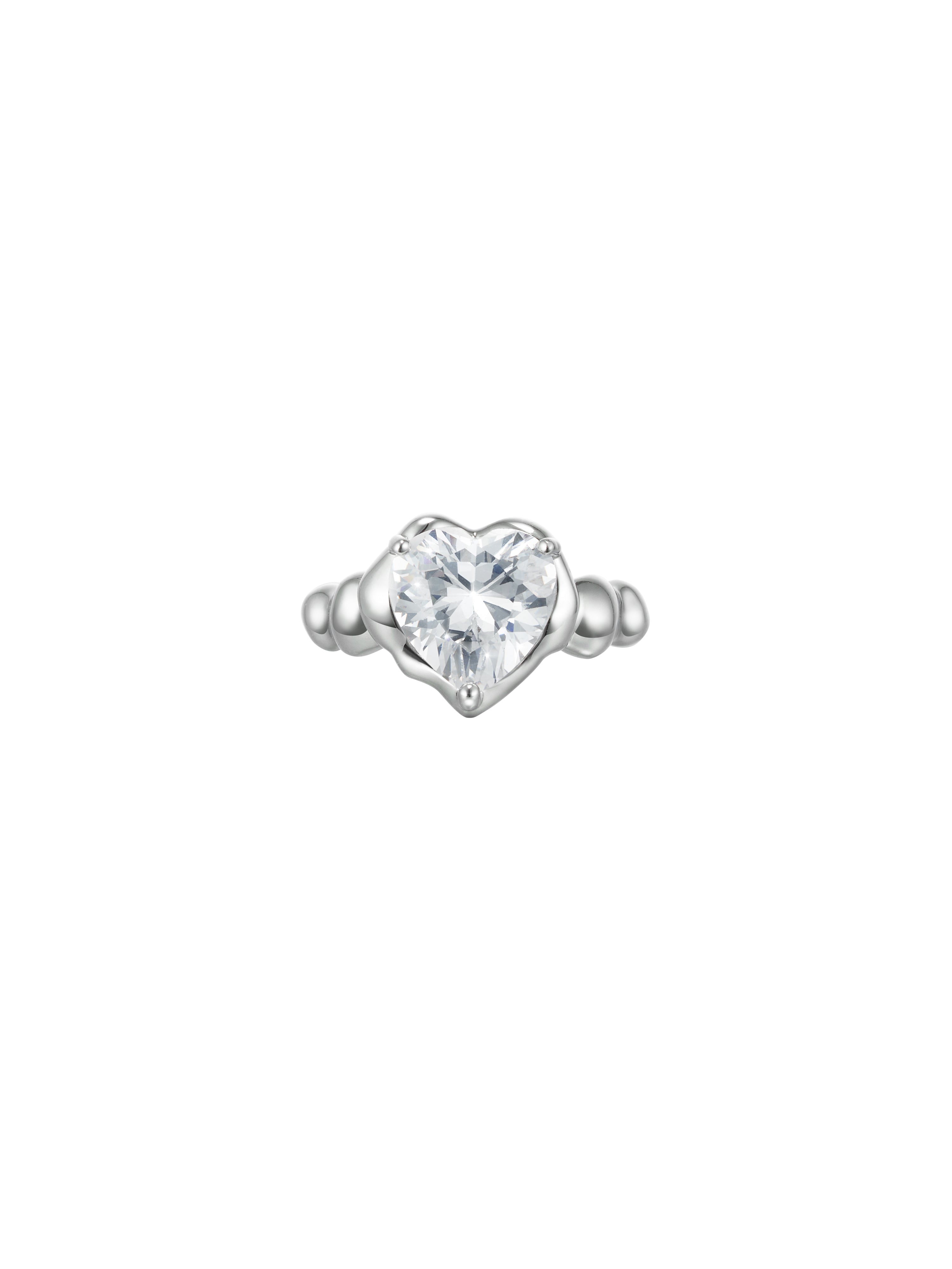 Heart-shaped Zircon Cocktail Open Ring（Crystal Clear)