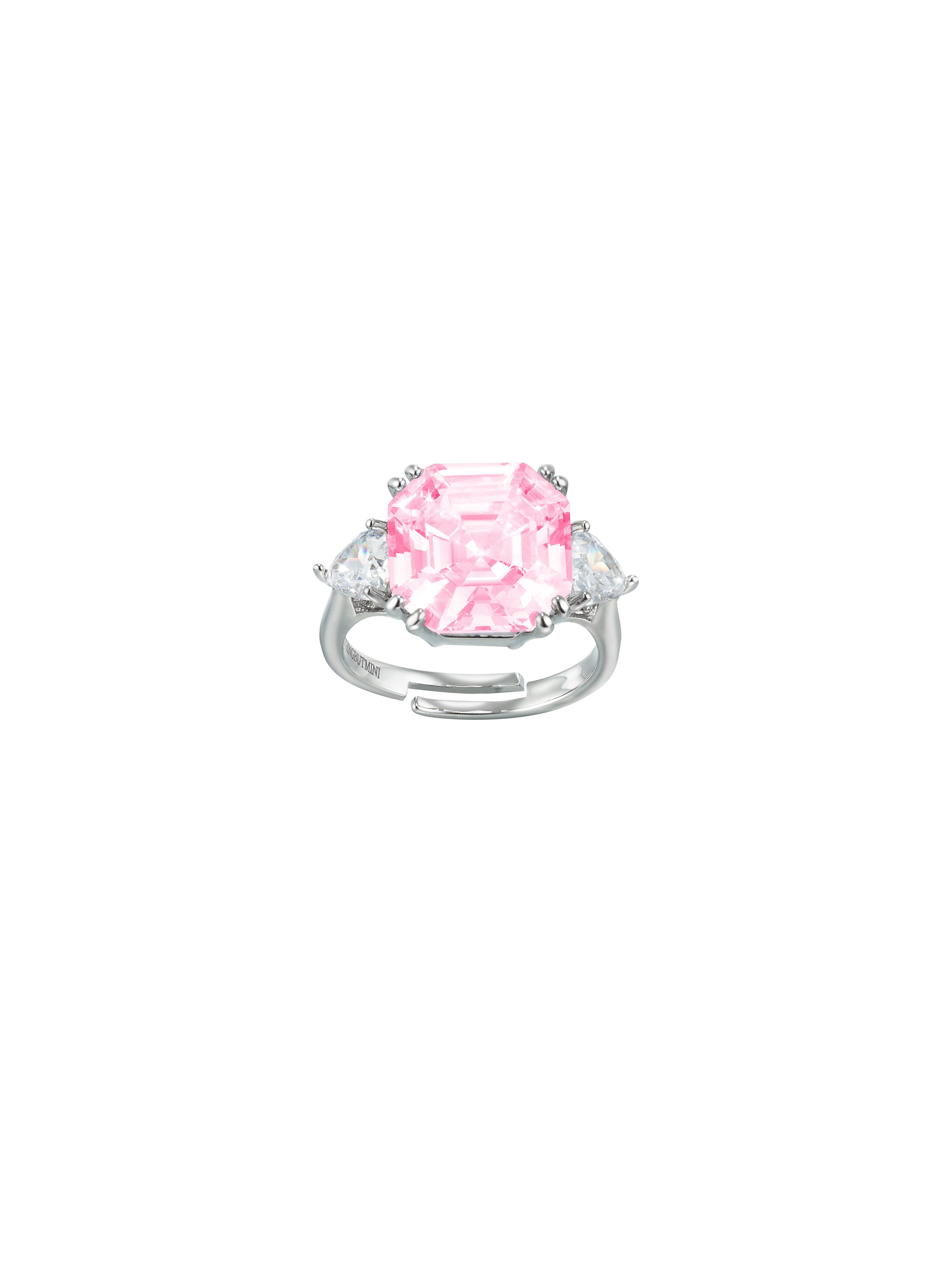 Square Zircon Cocktail Open Ring （Crystal Pink)