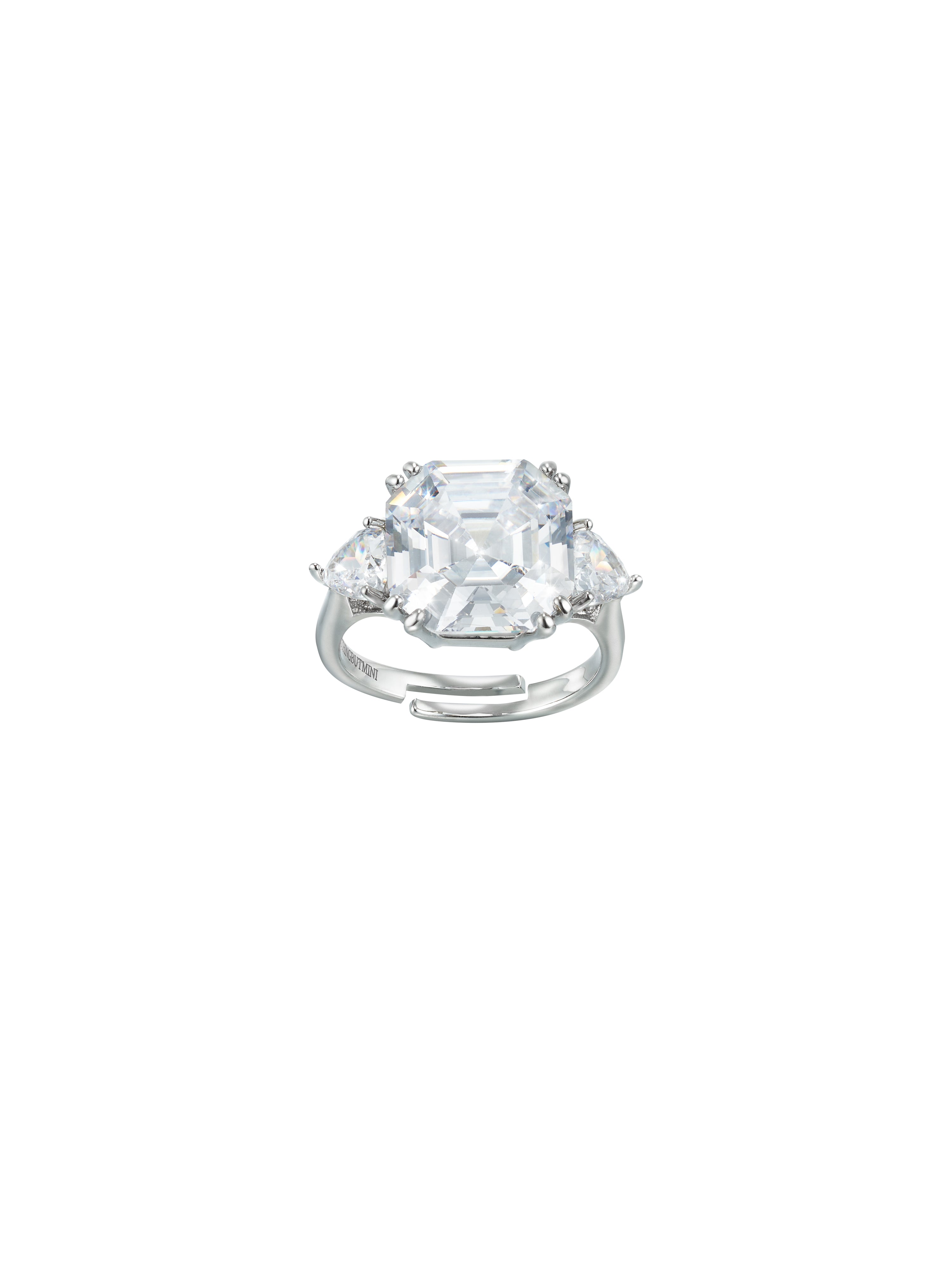 Square Zircon Cocktail Open Ring （Crystal Clear）