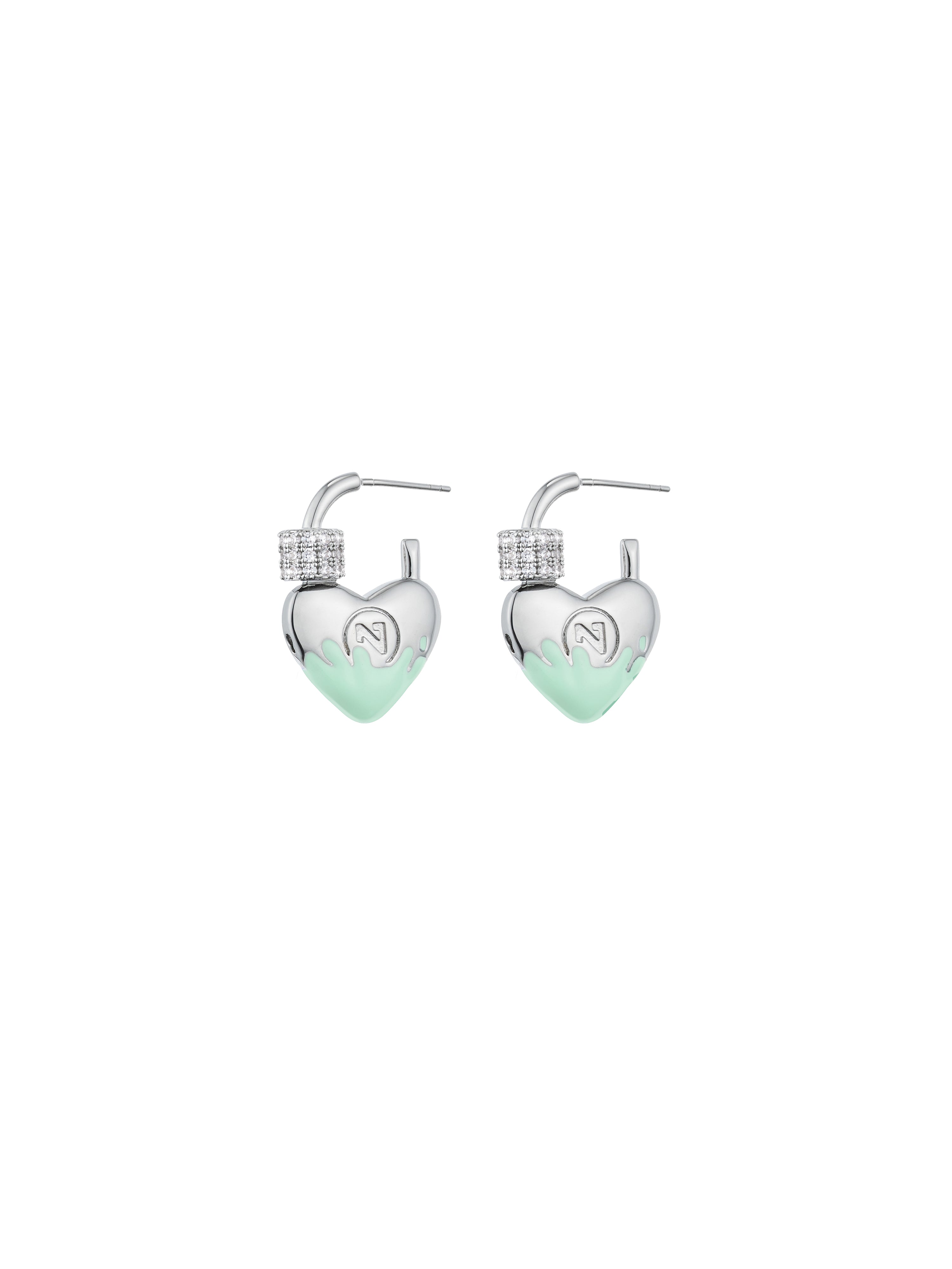 Heart-Shape Lock Earrings with glaze （Green）