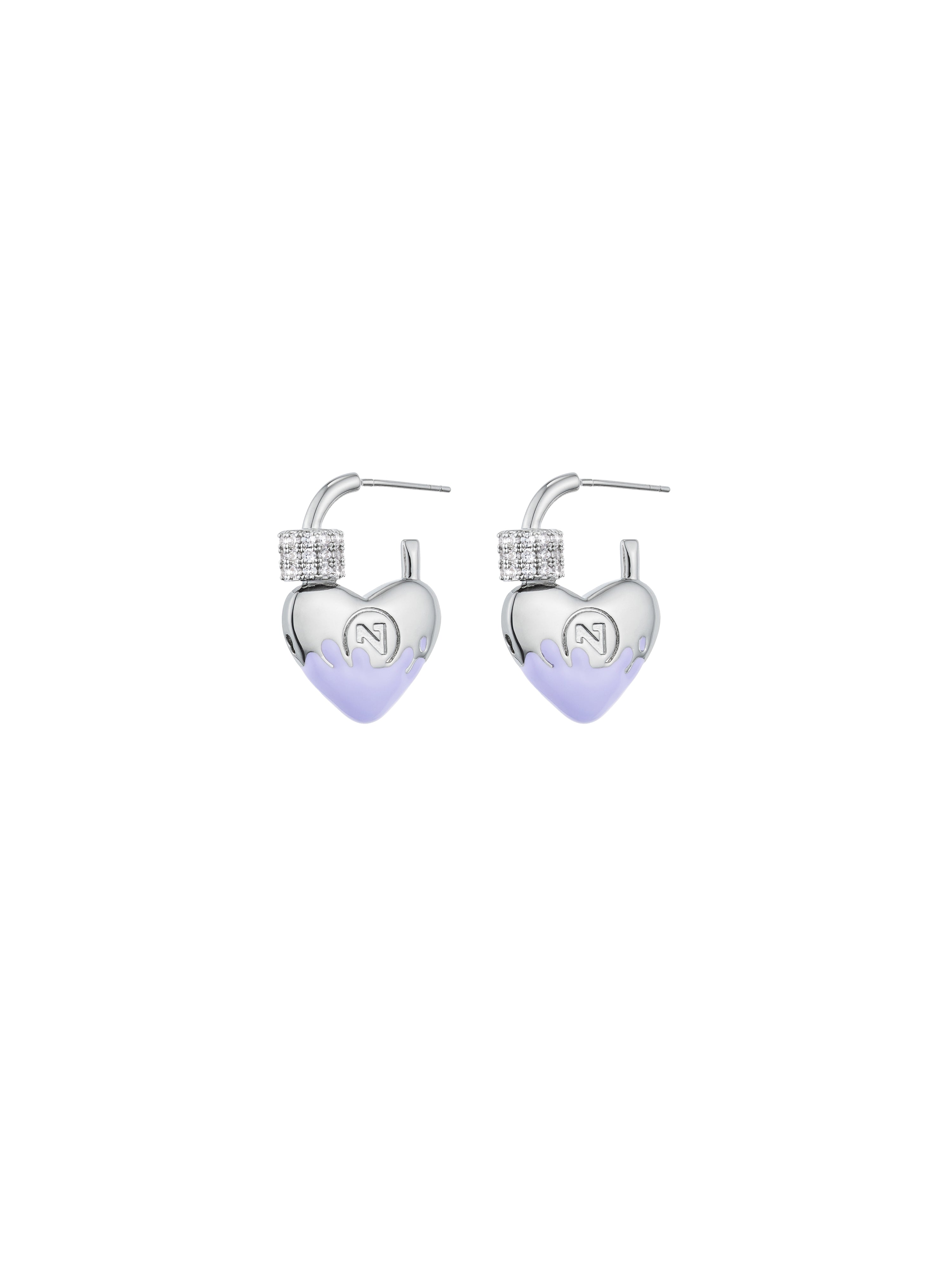 Heart-Shape Lock Earrings with glaze （Purple）