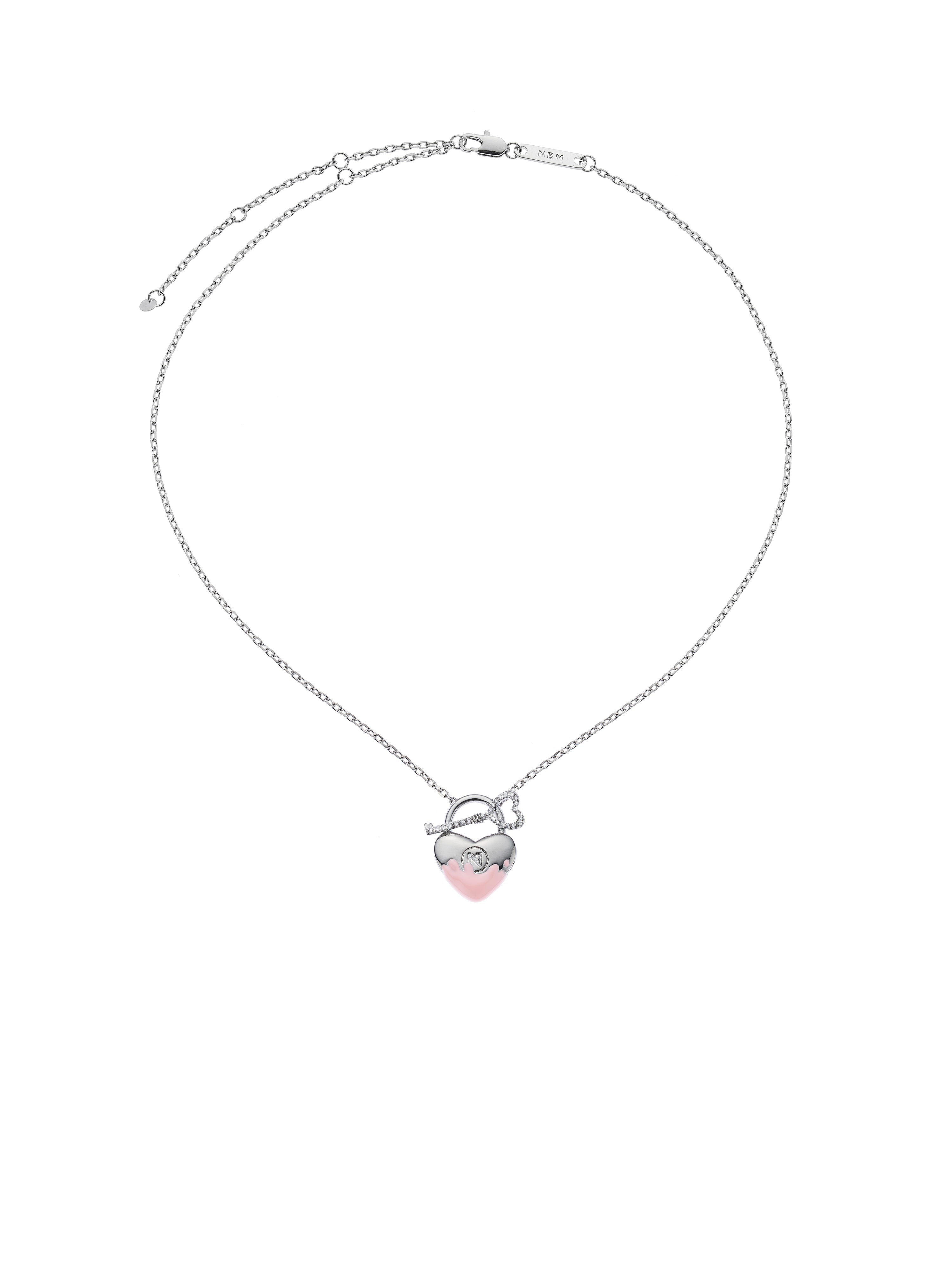 Heart-Shape Lock Pendant with glaze （Pink）