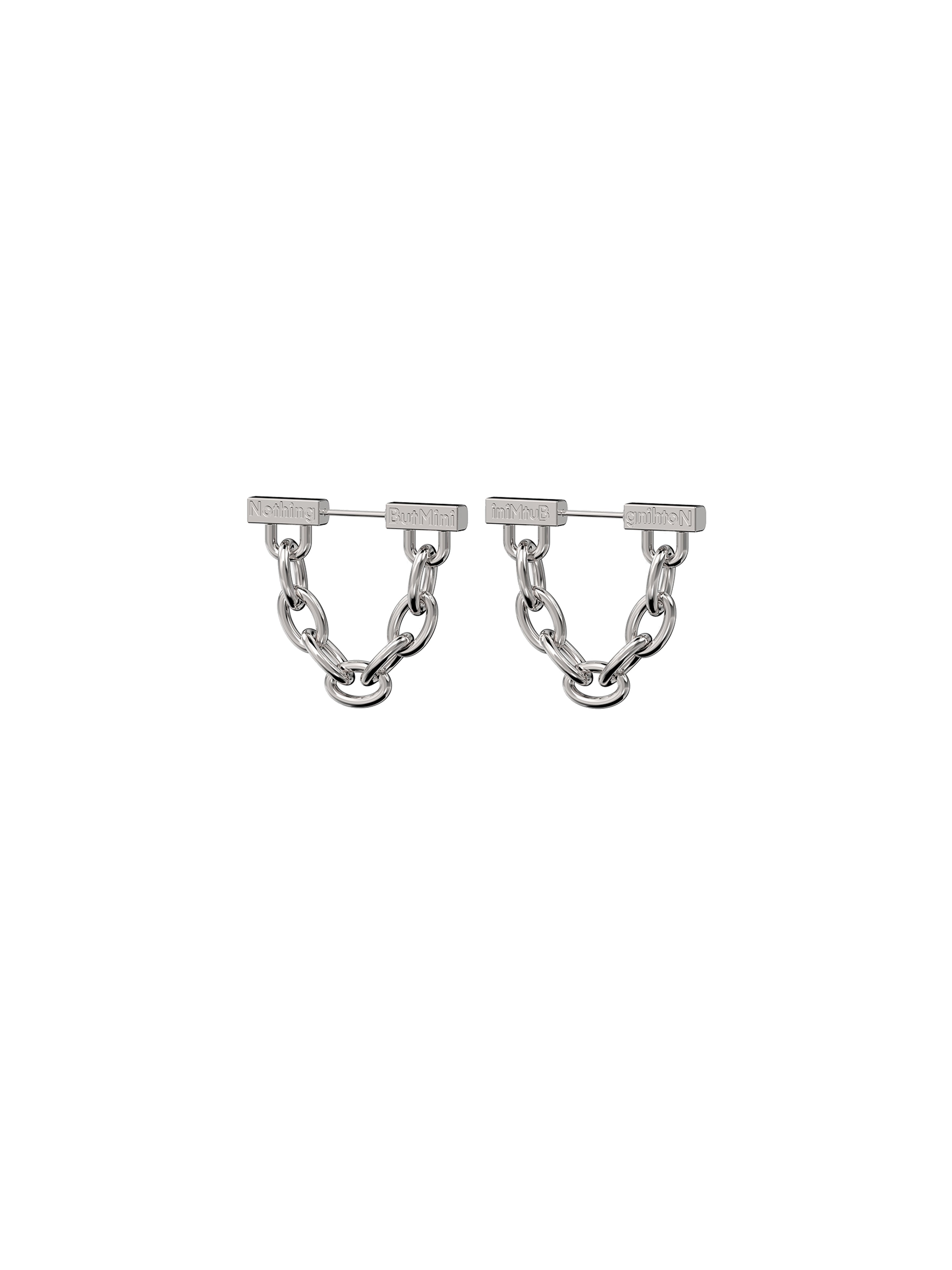 Chain Engraved Letter Button Earrings（Platinum）