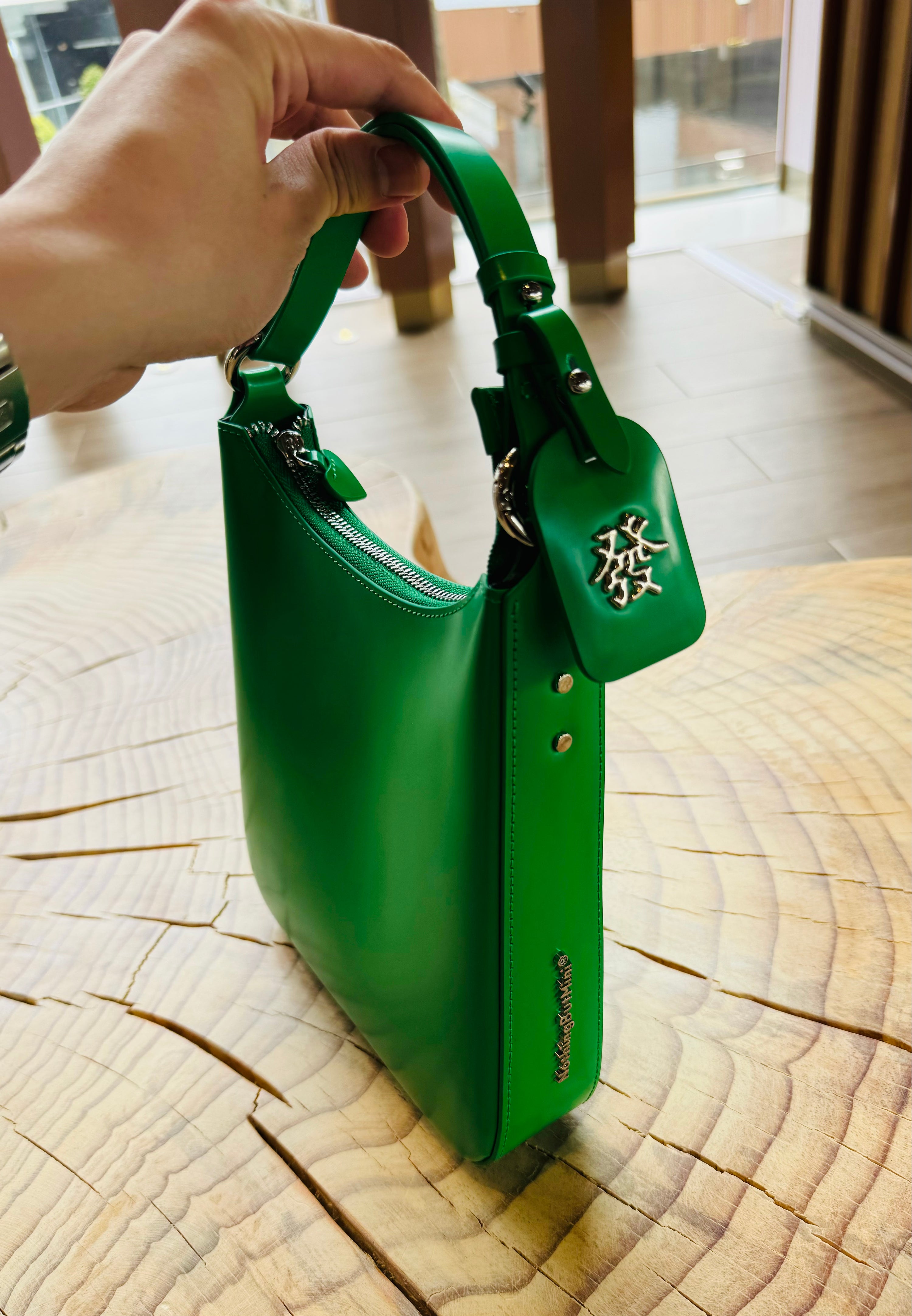 NBM 2024 "MAKE ME RICH" Cowhide Shoulder Bag (Mahjong Green）