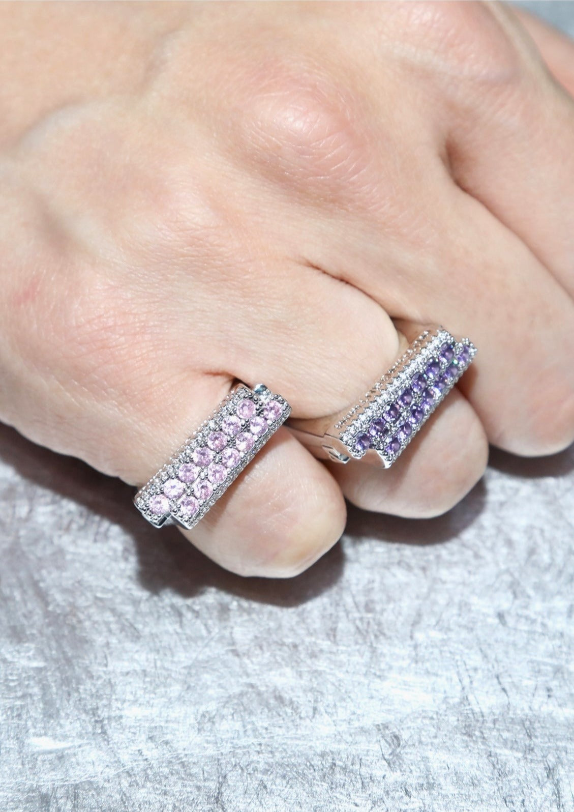 Staggered zircon&crystal ring（Very Peri)