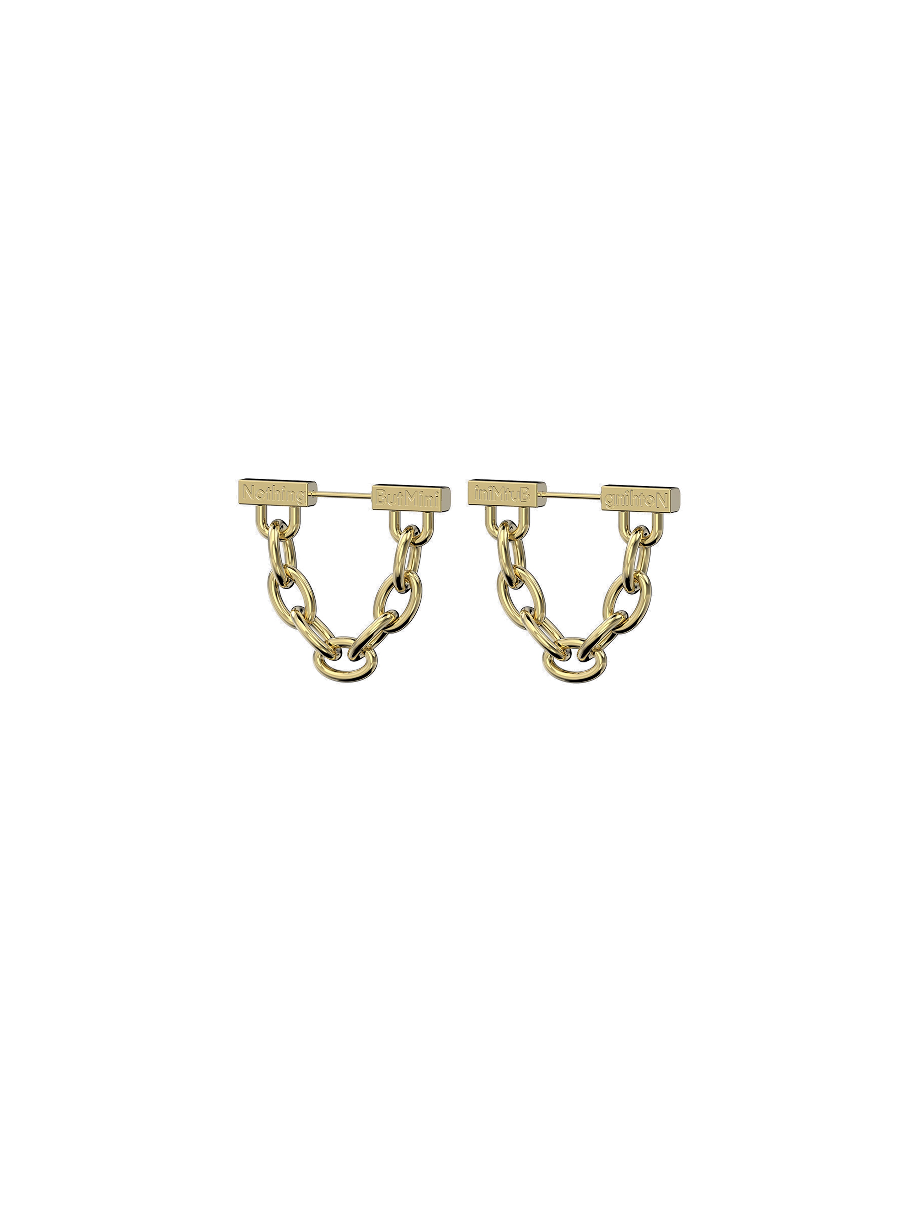 Chain Engraved Letter Button Earrings（14k Gold）