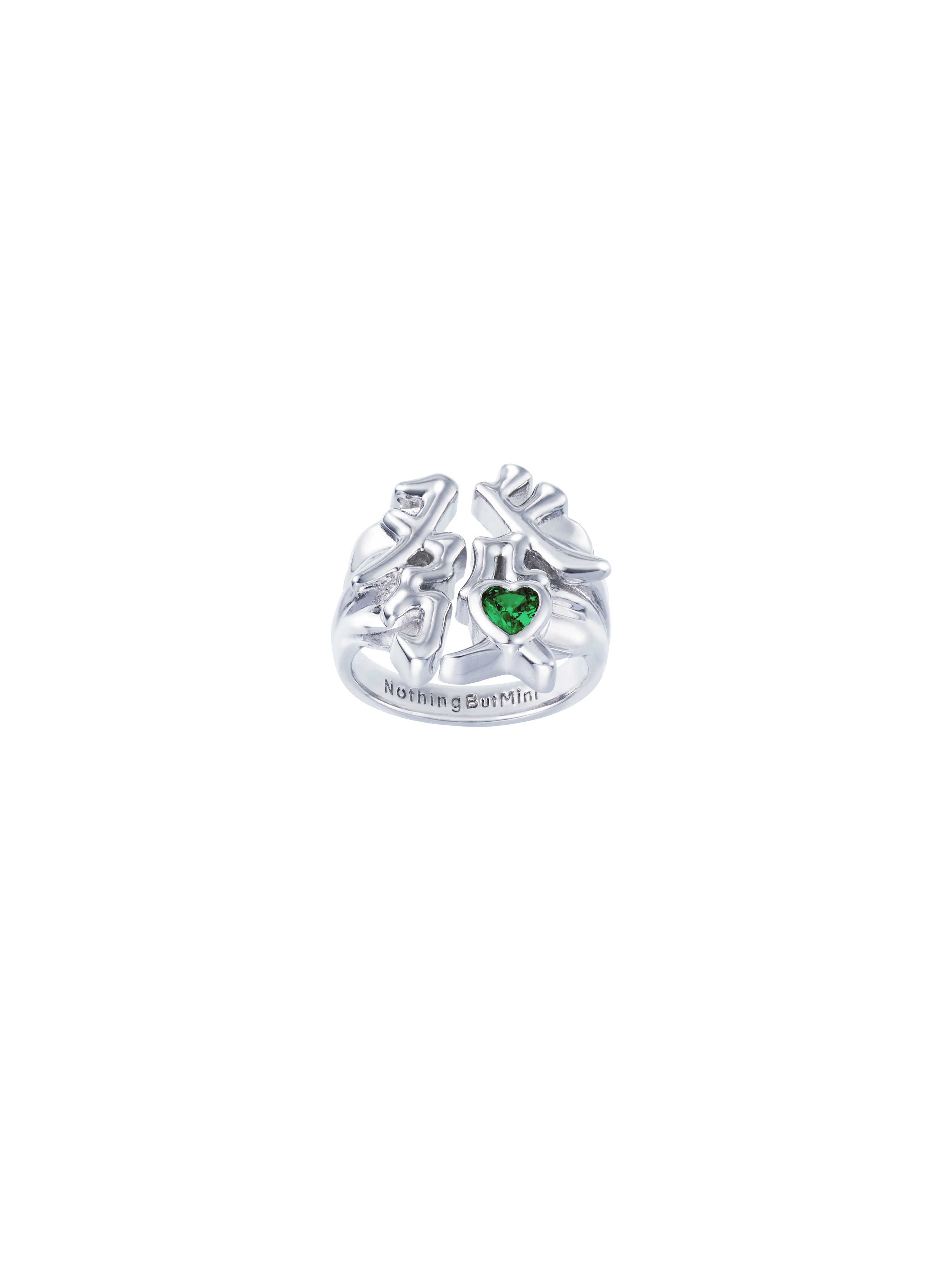 NBM 2024 "MAKE ME RICH" Peach Heart Zirconia Open Ring (Mahjong Green)