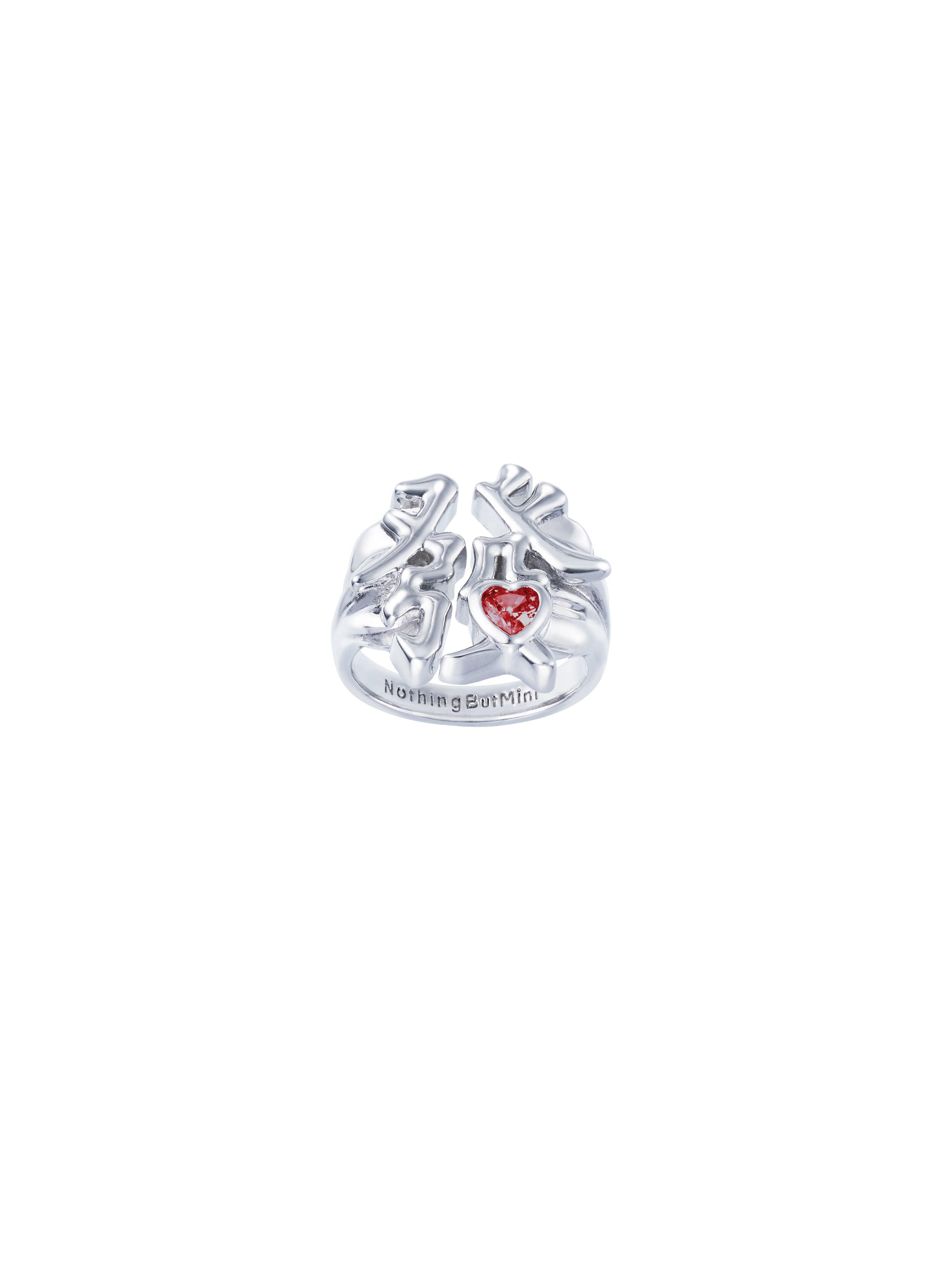 NBM 2024 "MAKE ME RICH" Peach Heart Zirconia Open Ring (Red)