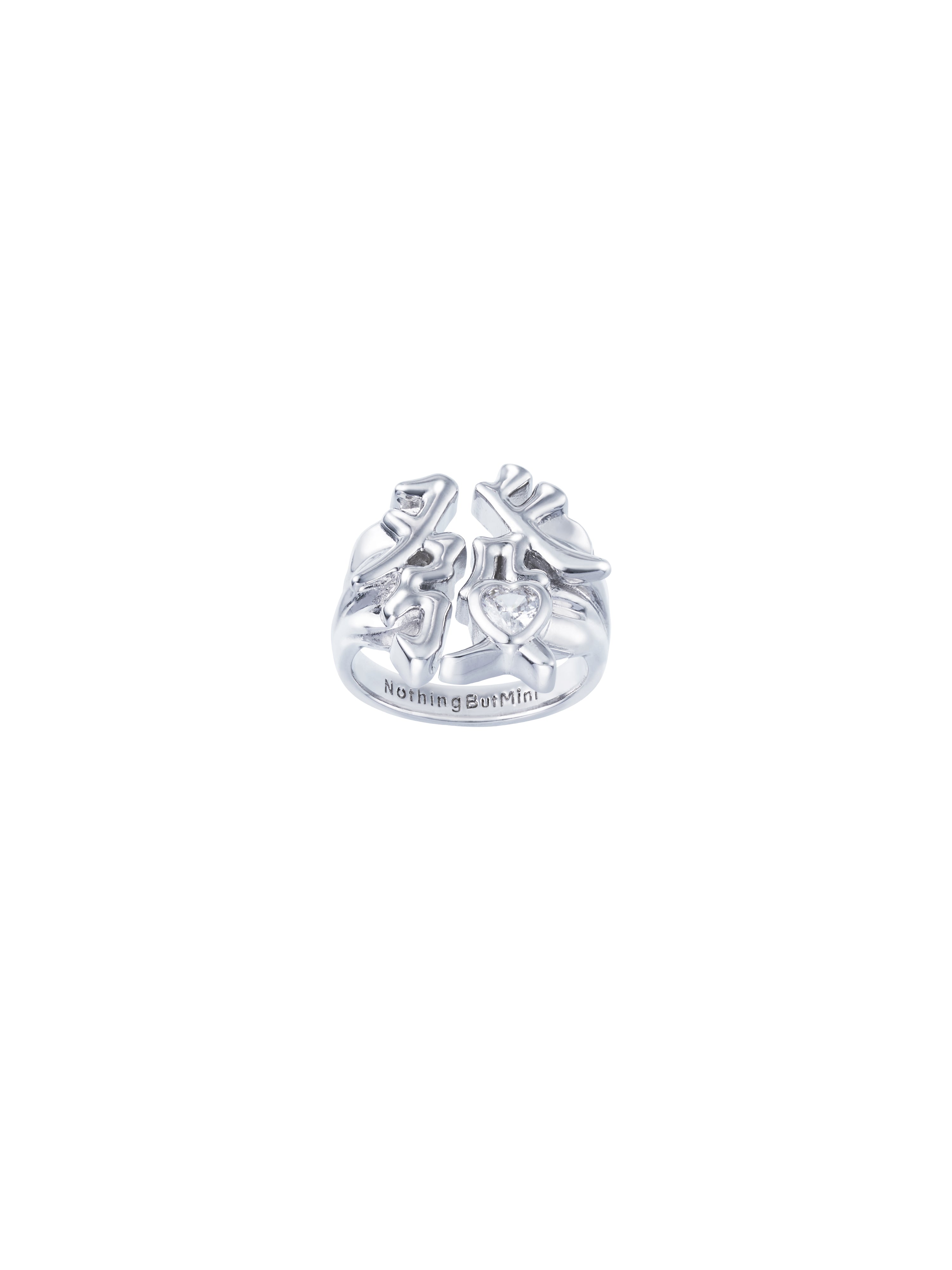 NBM 2024 "MAKE ME RICH" Peach Heart Zirconia Open Ring (Crystal Clear)