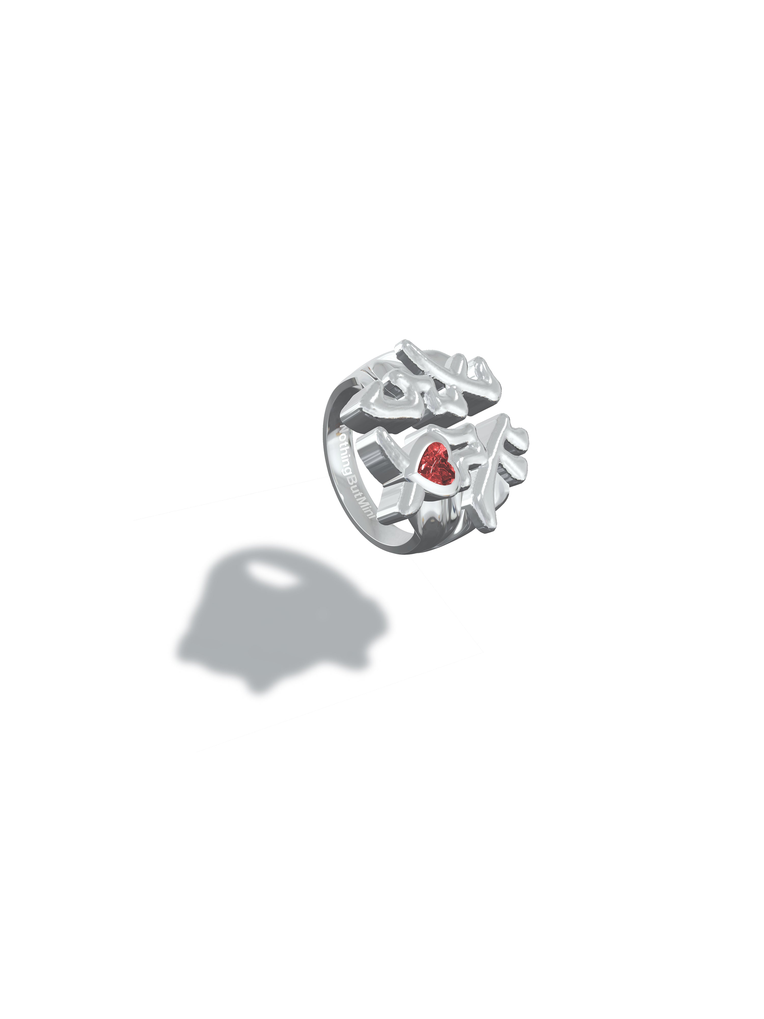 NBM 2024 "MAKE ME RICH" Peach Heart Zirconia Open Ring (Red)