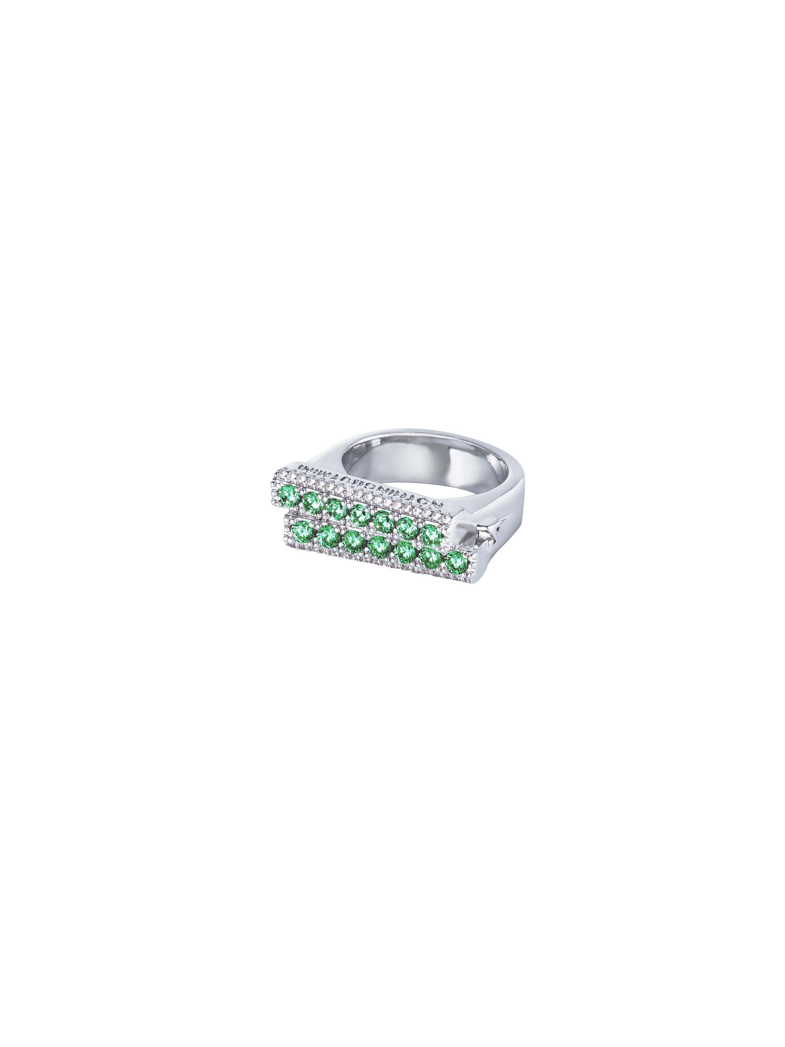 Staggered zircon&crystal ring（Jade Green）