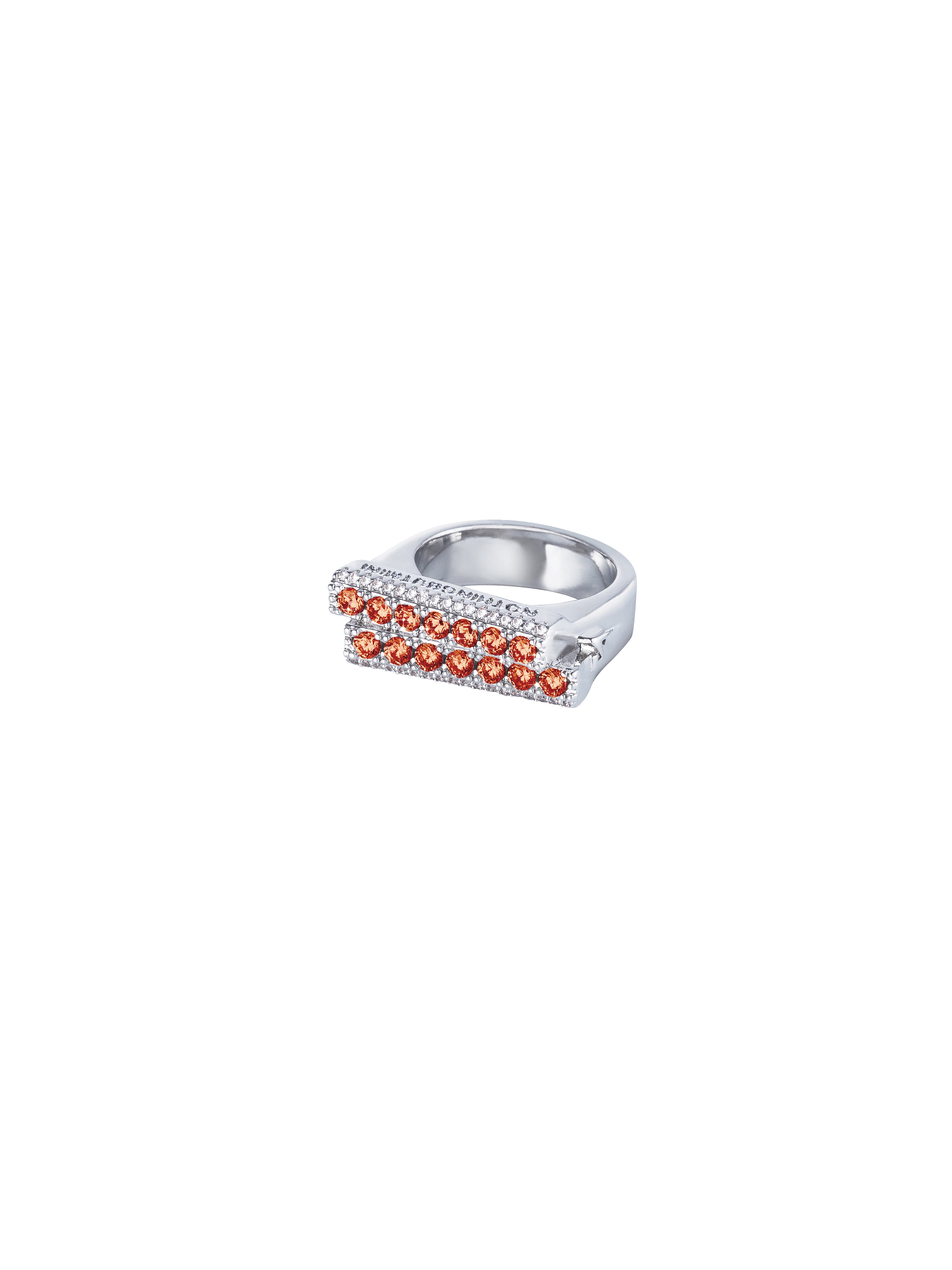 Staggered zircon&crystal ring（Amber Red）