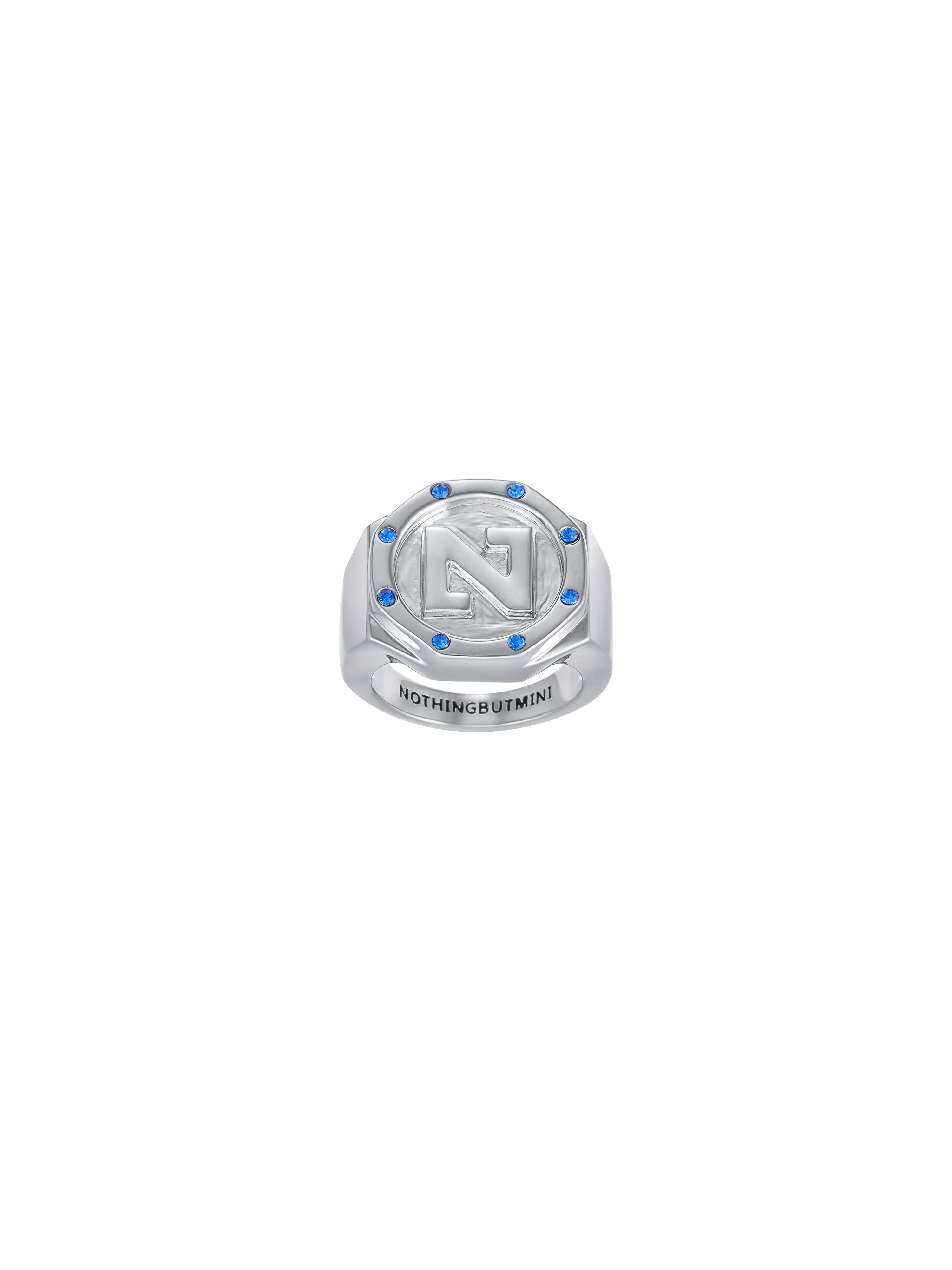 "N" Letter Signet 8 Stars Ring（Rhine Blue)