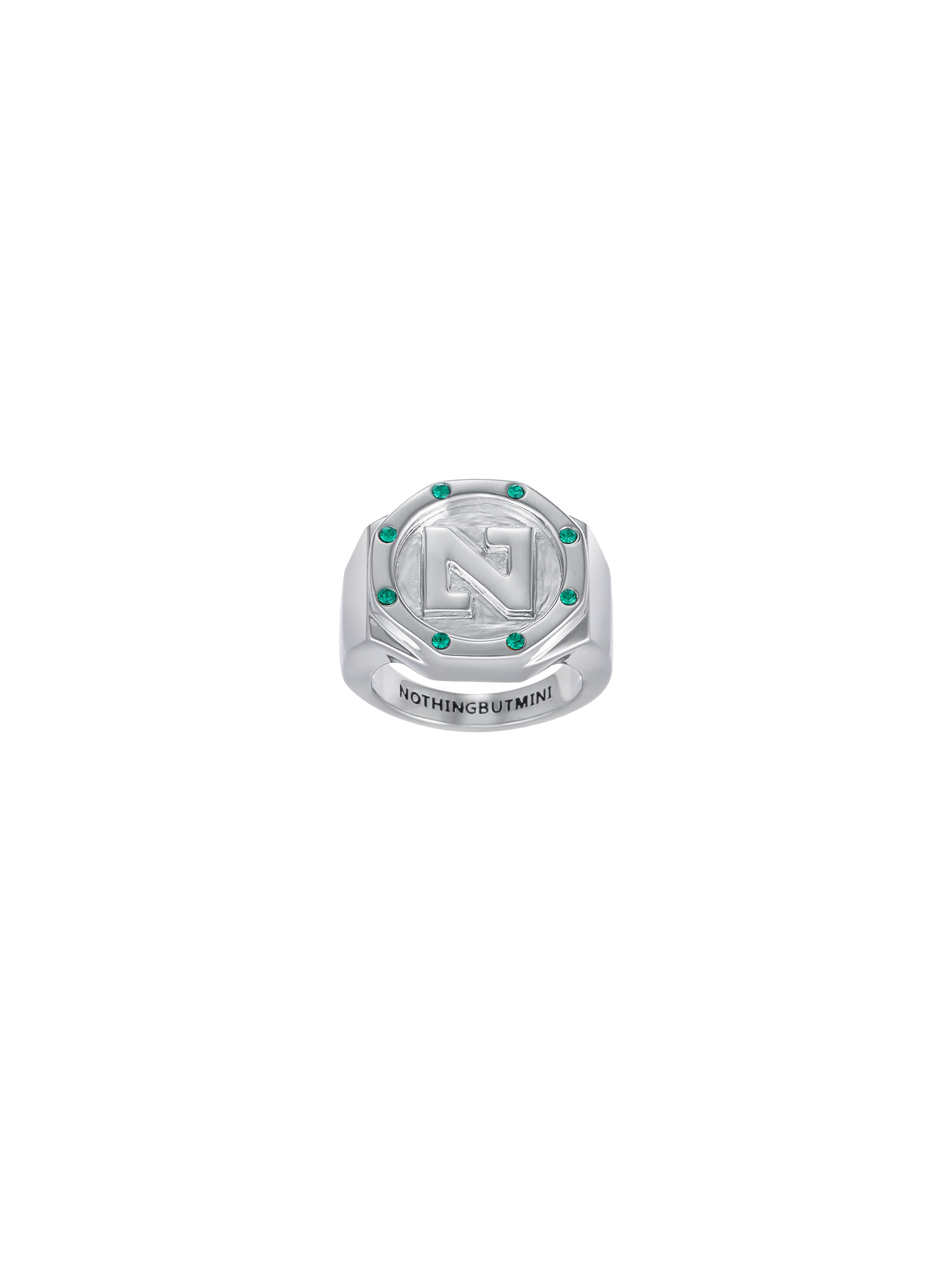 "N" Letter Signet 8 Stars Ring（Emerald Green)