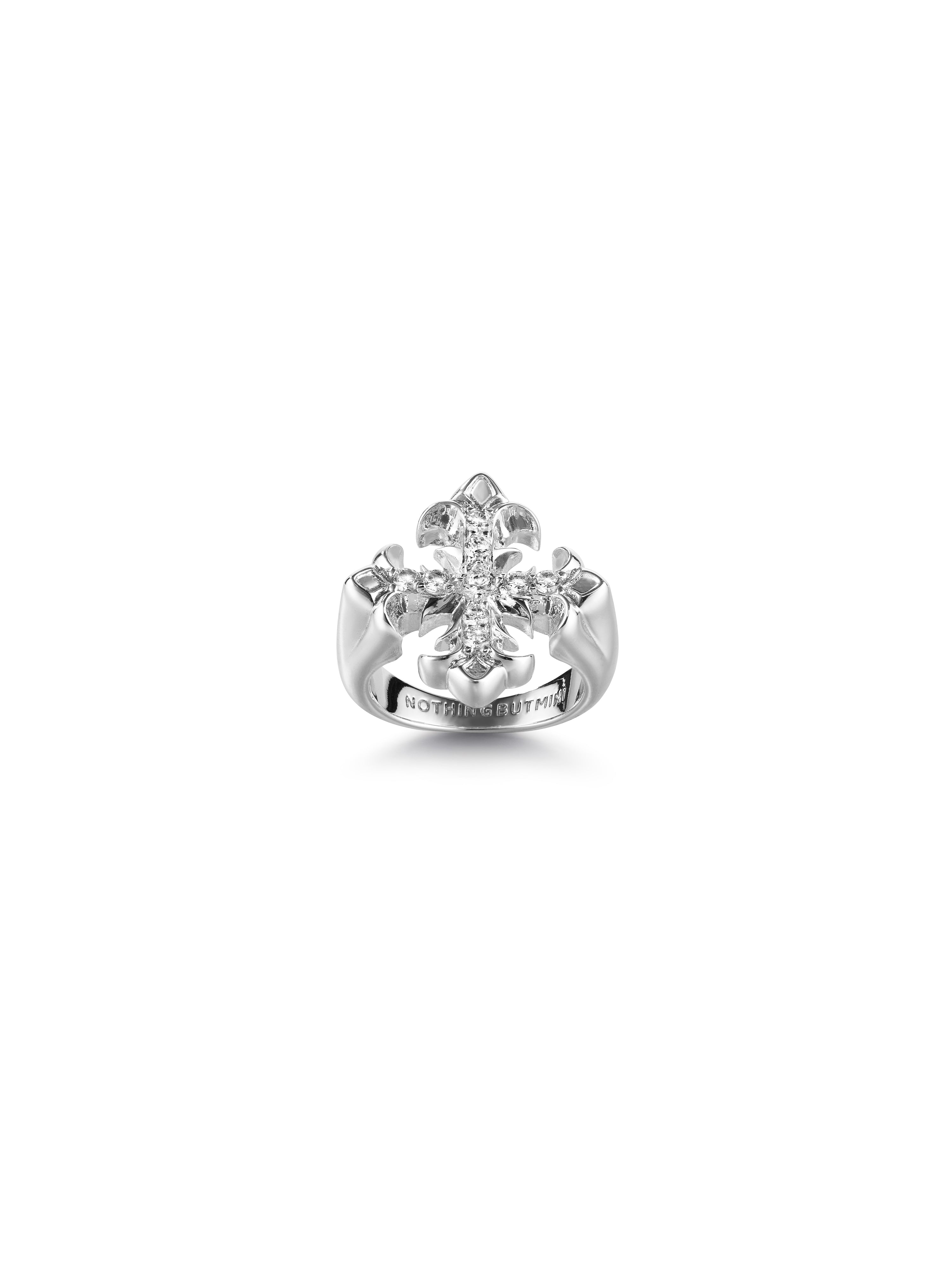 Black & white cross star ring(white)