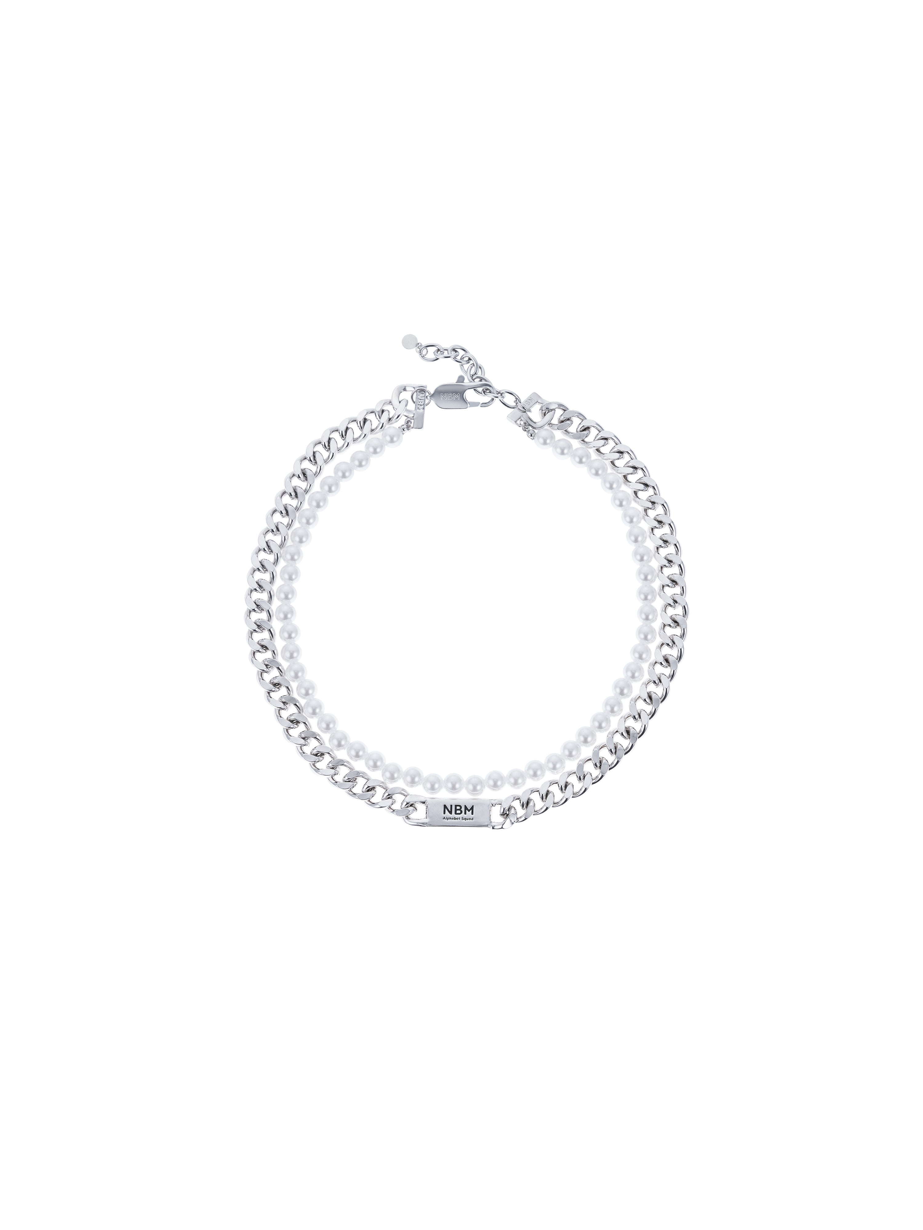 Double Layer Baroque Pearl Complex Structure Chain Necklace（Platinum）