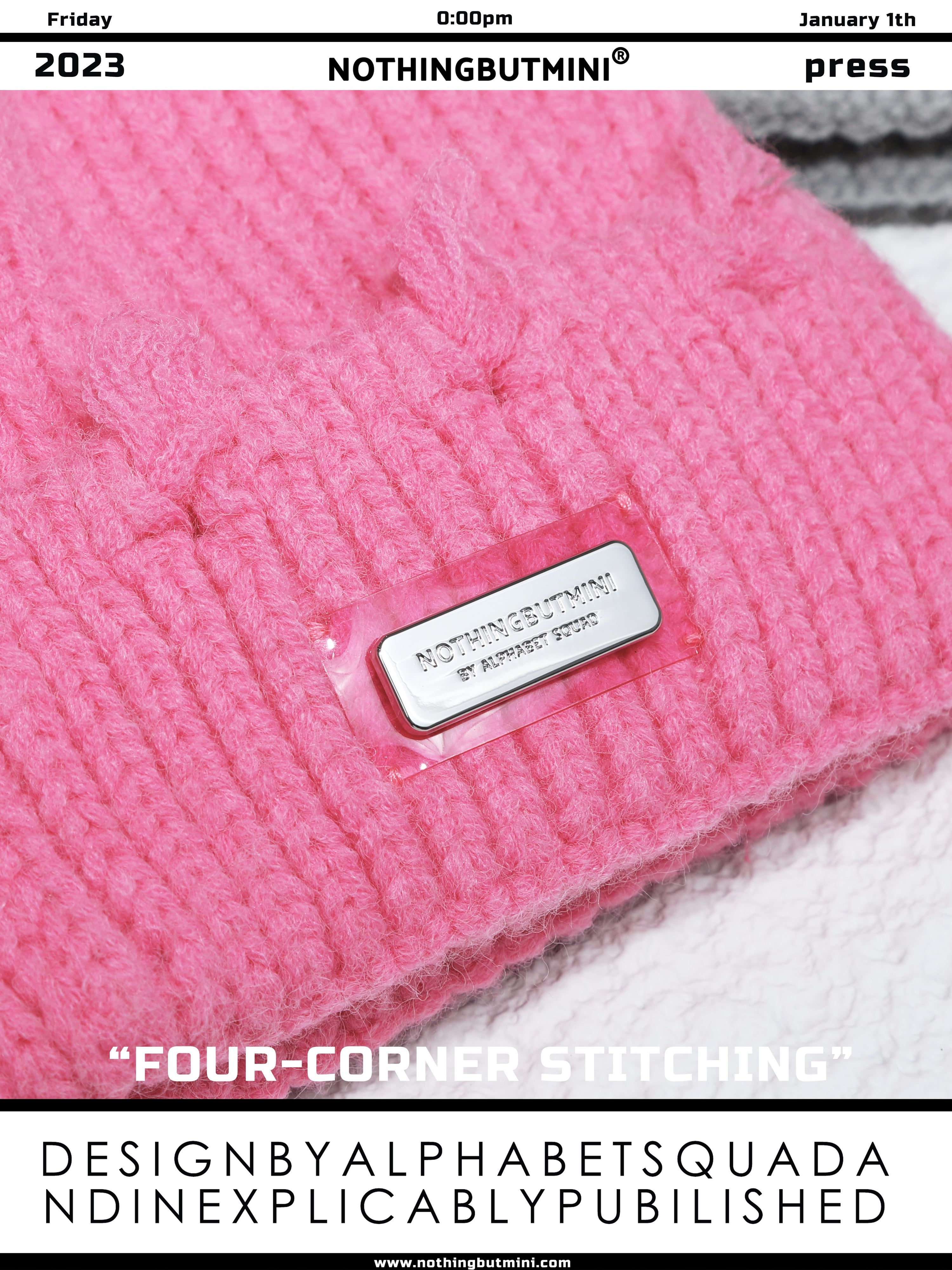 NBM metal badge knitted beanie hat（Pink)