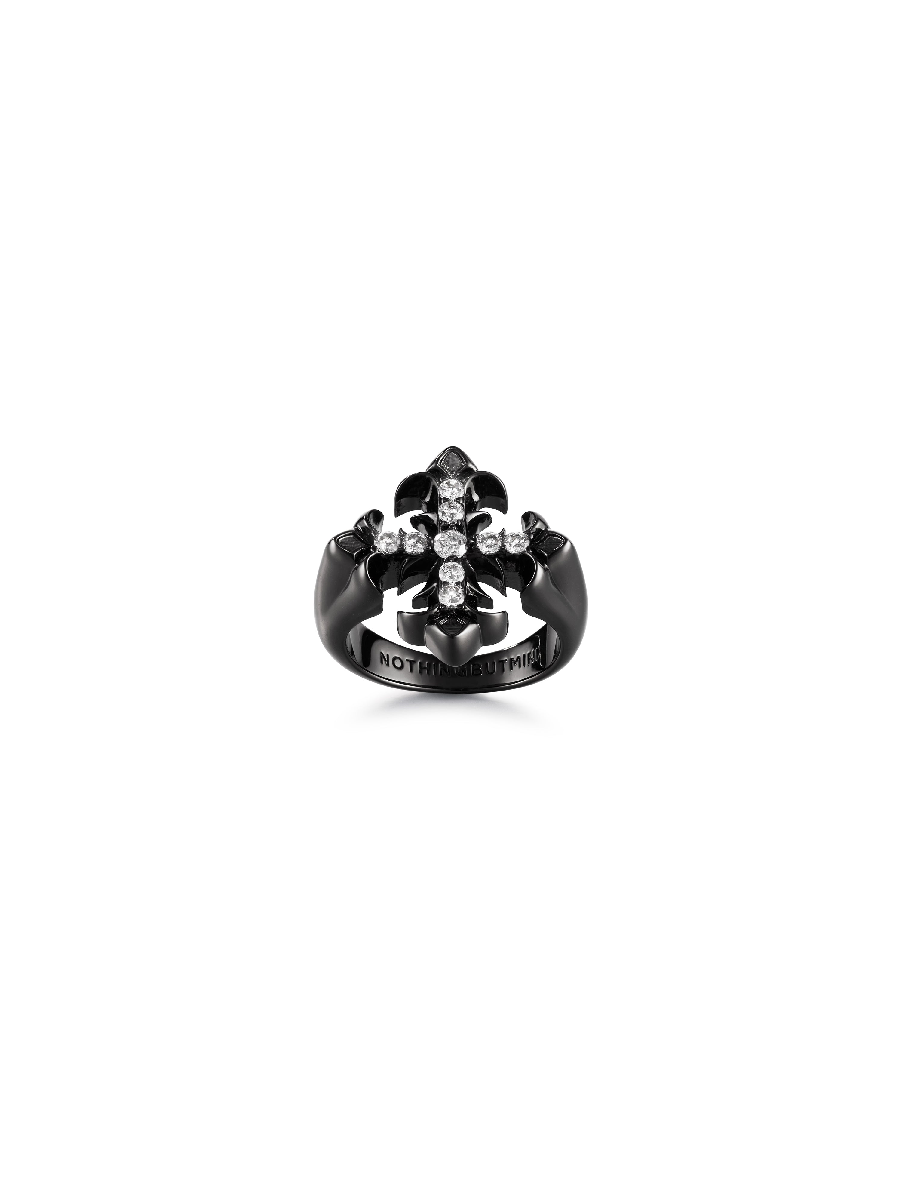Black & white cross star ring(black）