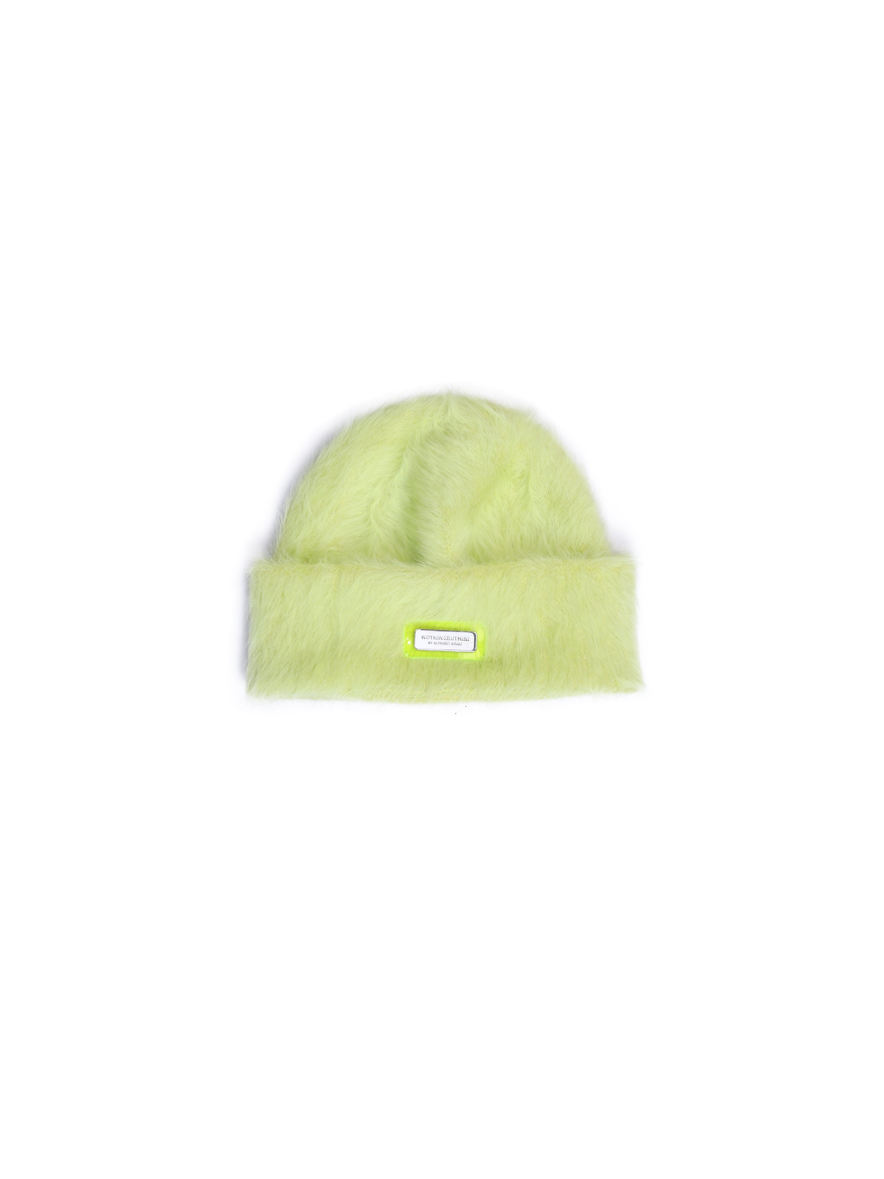 NBM metal badge rabbit fur beanie hat (Yellow)