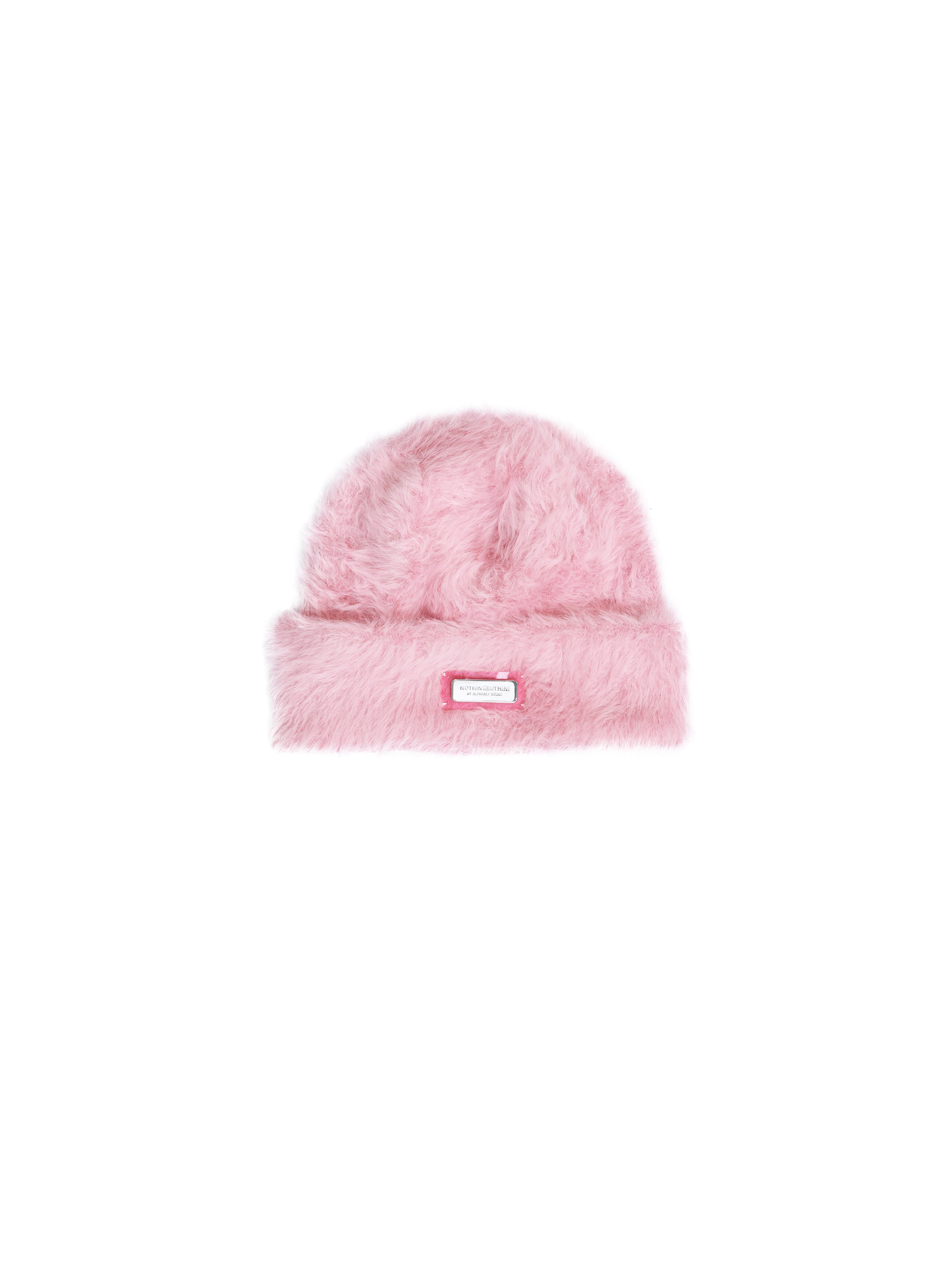 NBM metal badge rabbit fur beanie hat (Pink)