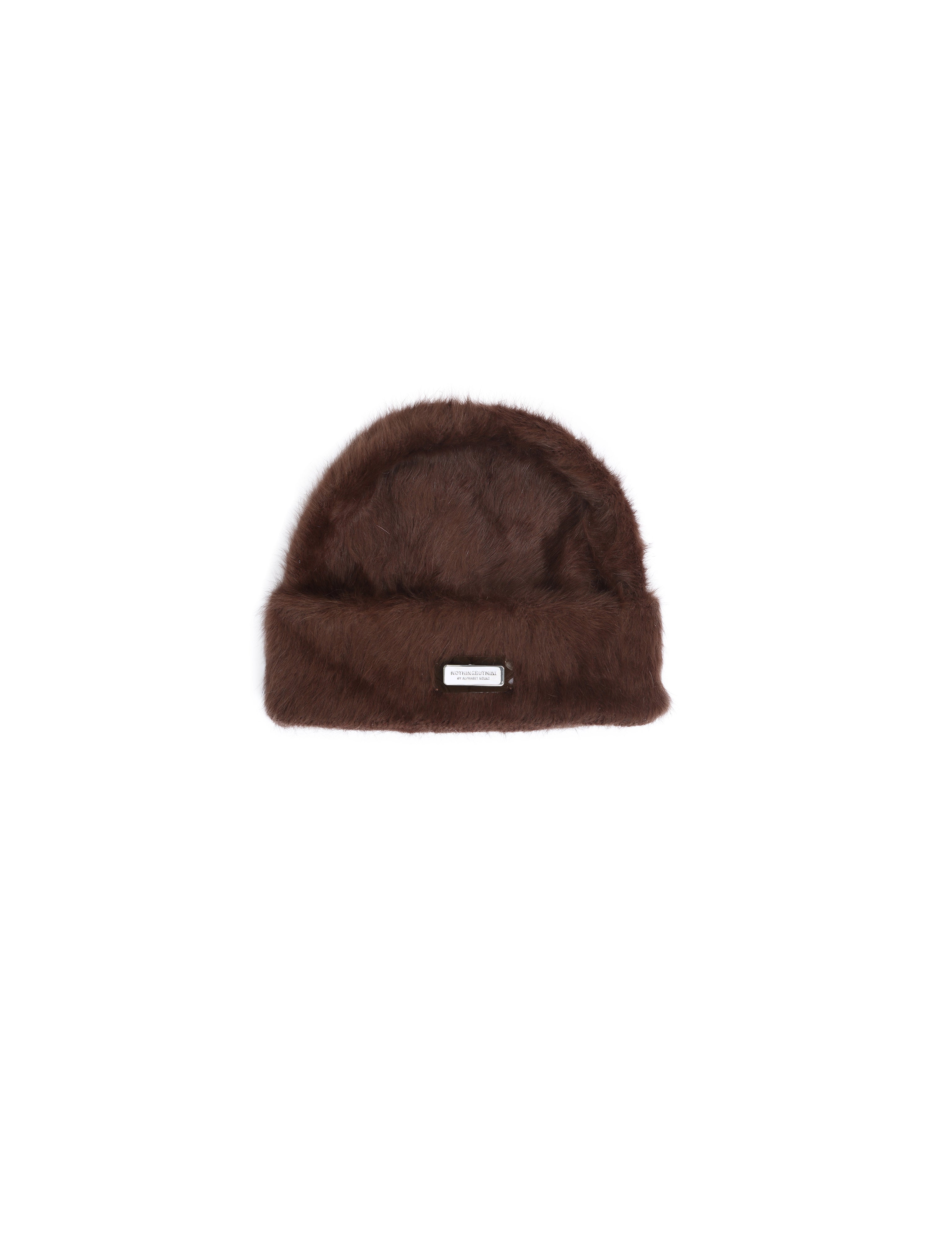 NBM metal badge rabbit fur beanie hat (Brown）