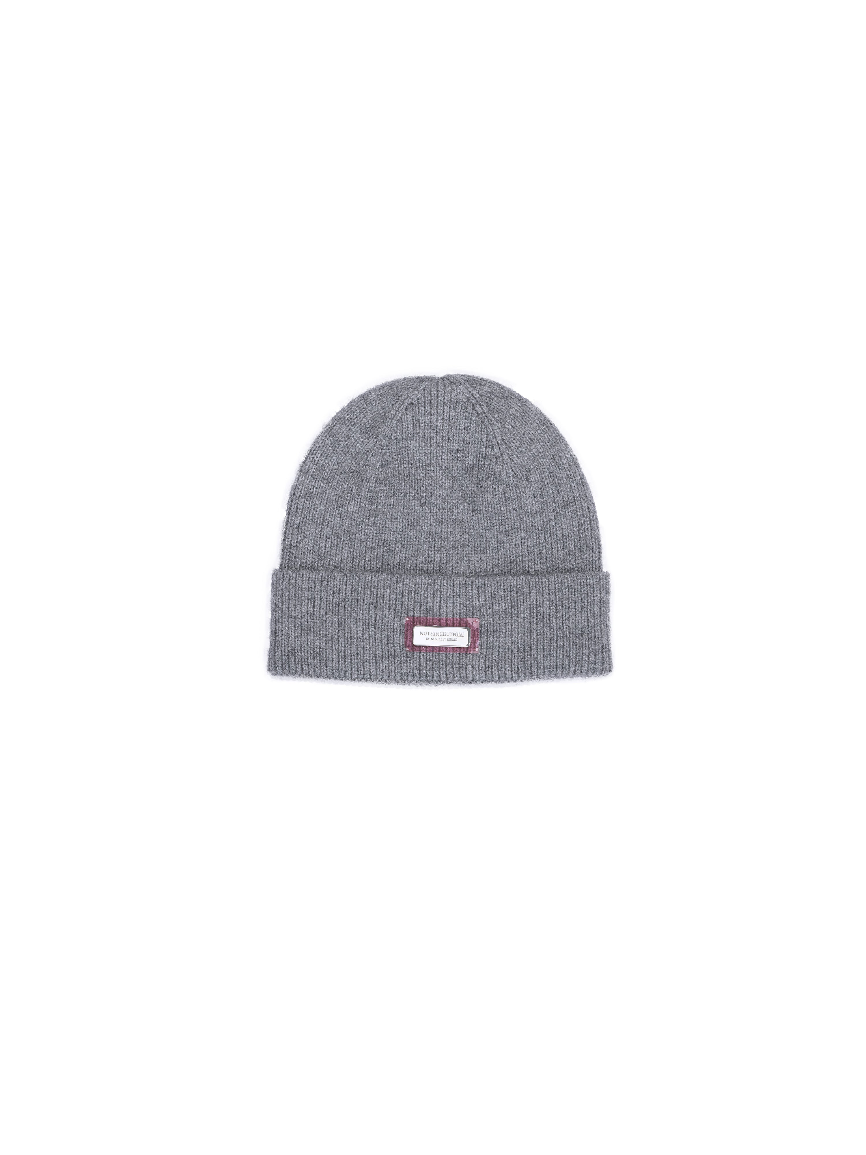 NBM metal logo threaded beanie hat (Gray）