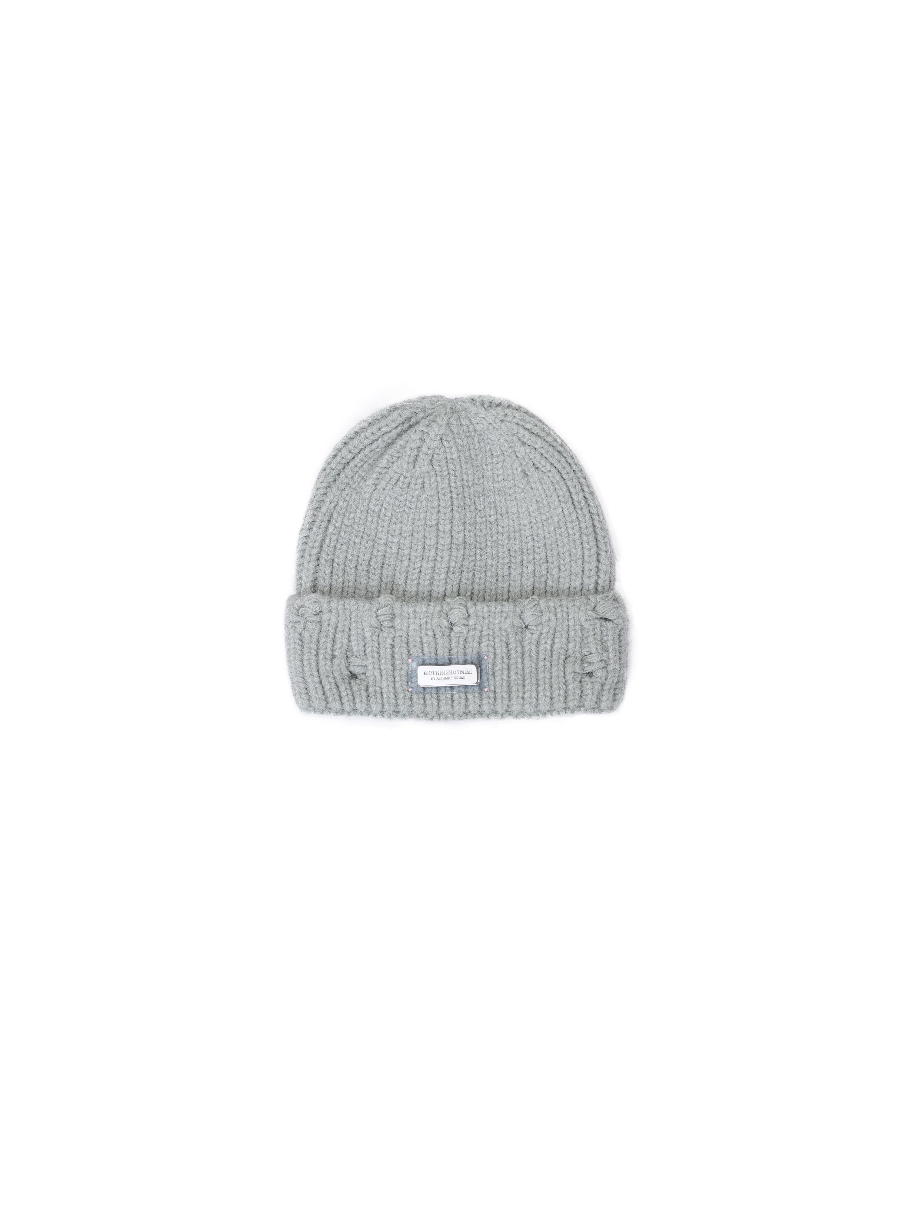 NBM metal badge knitted beanie hat（Gray)