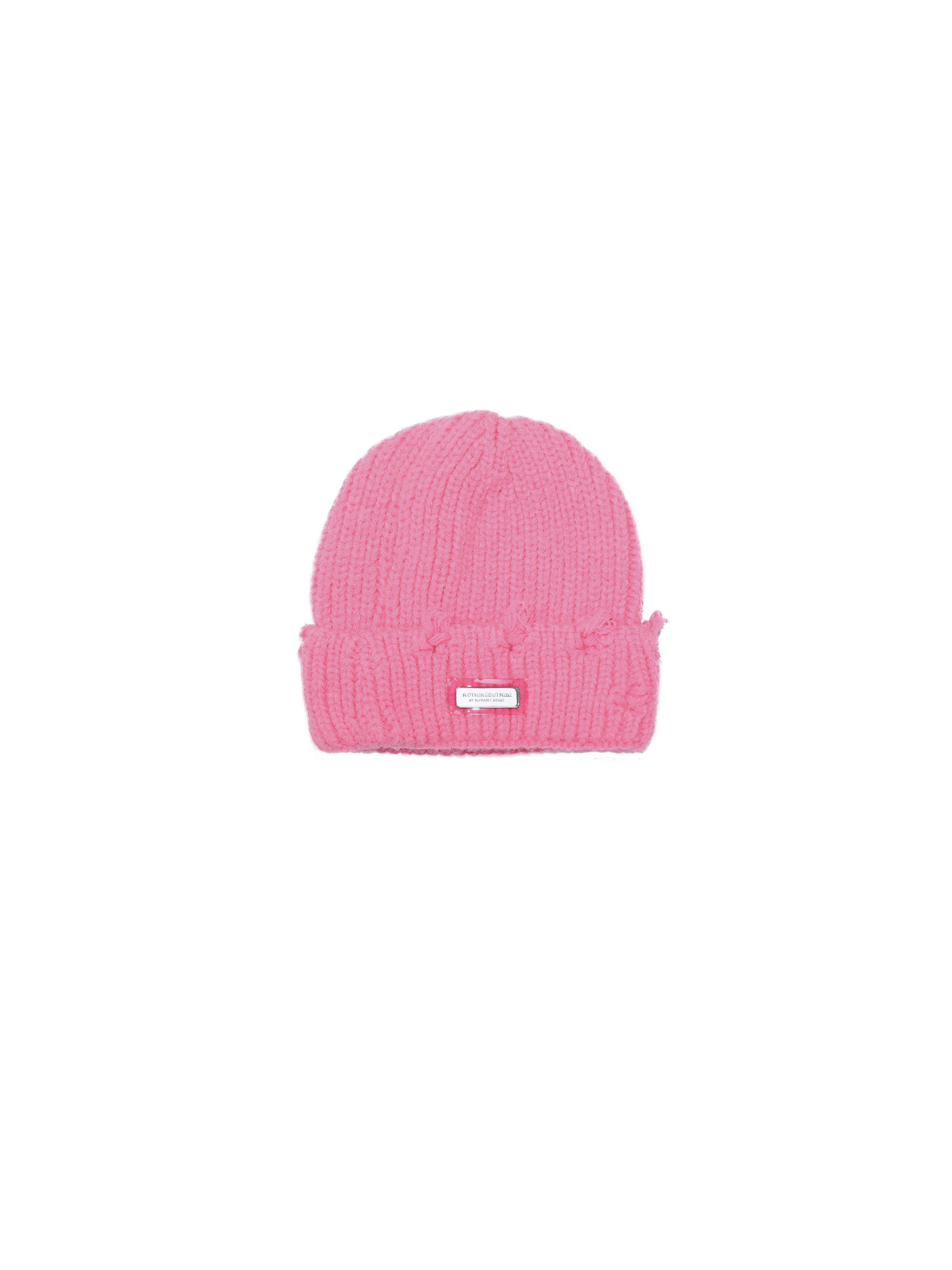 NBM metal badge knitted beanie hat（Pink)