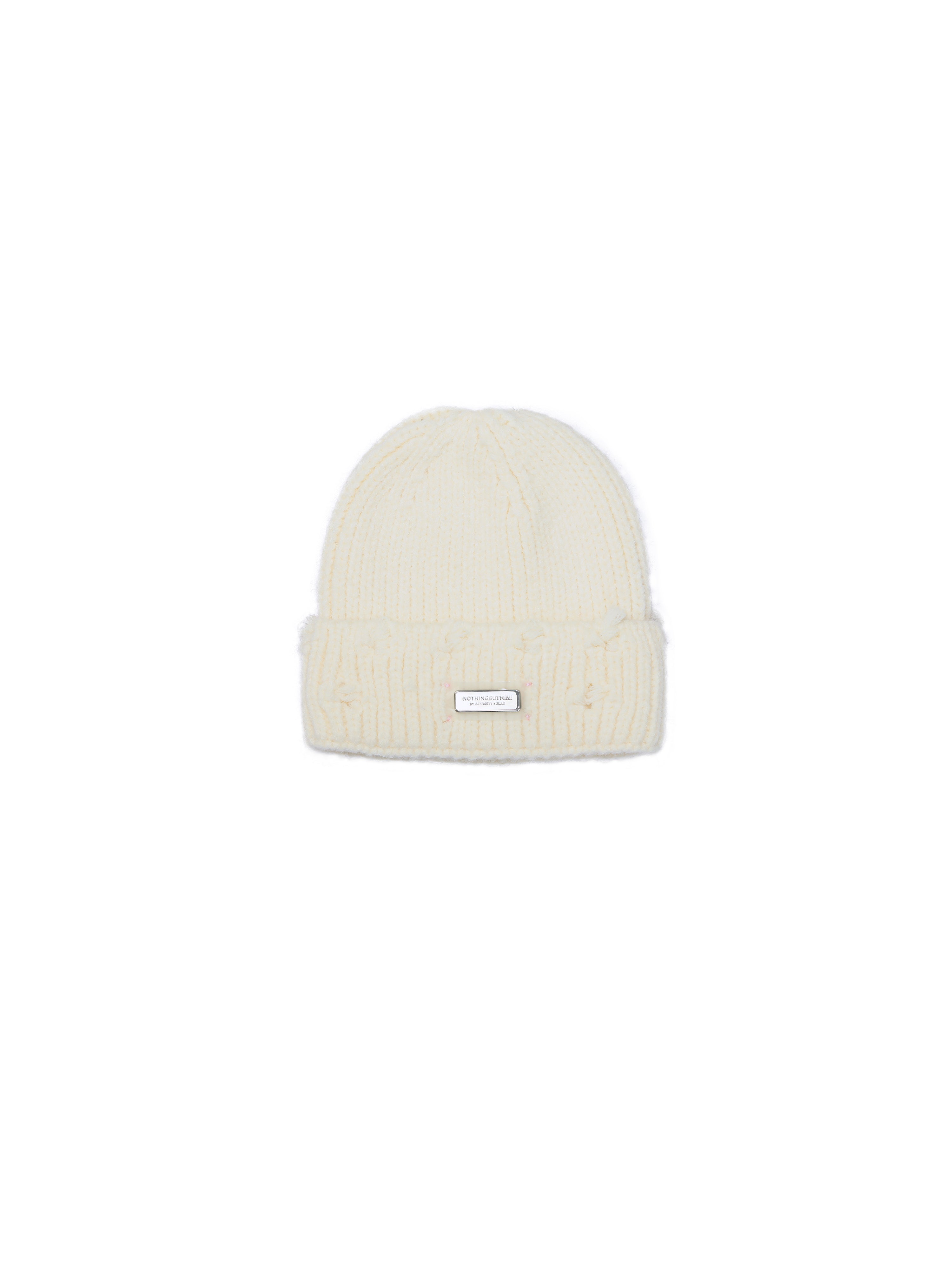 NBM metal badge knitted beanie hat（White)