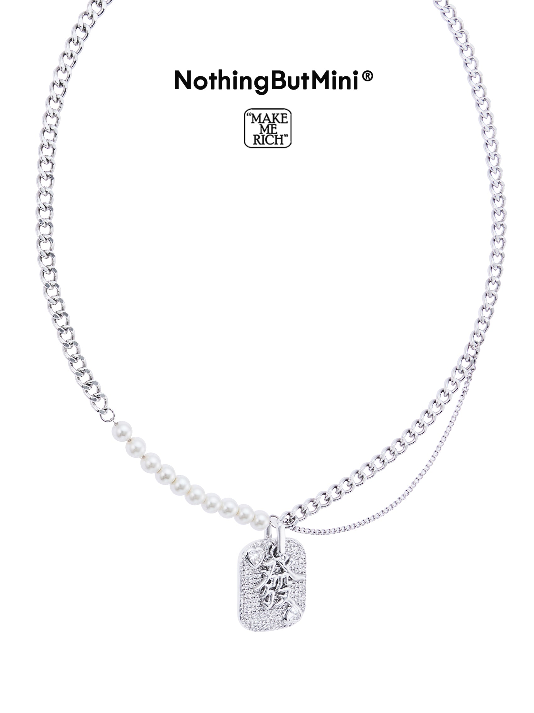 NBM 2024 "MAKE ME RICH" Pearl Layered Necklace (Crystal Clear)