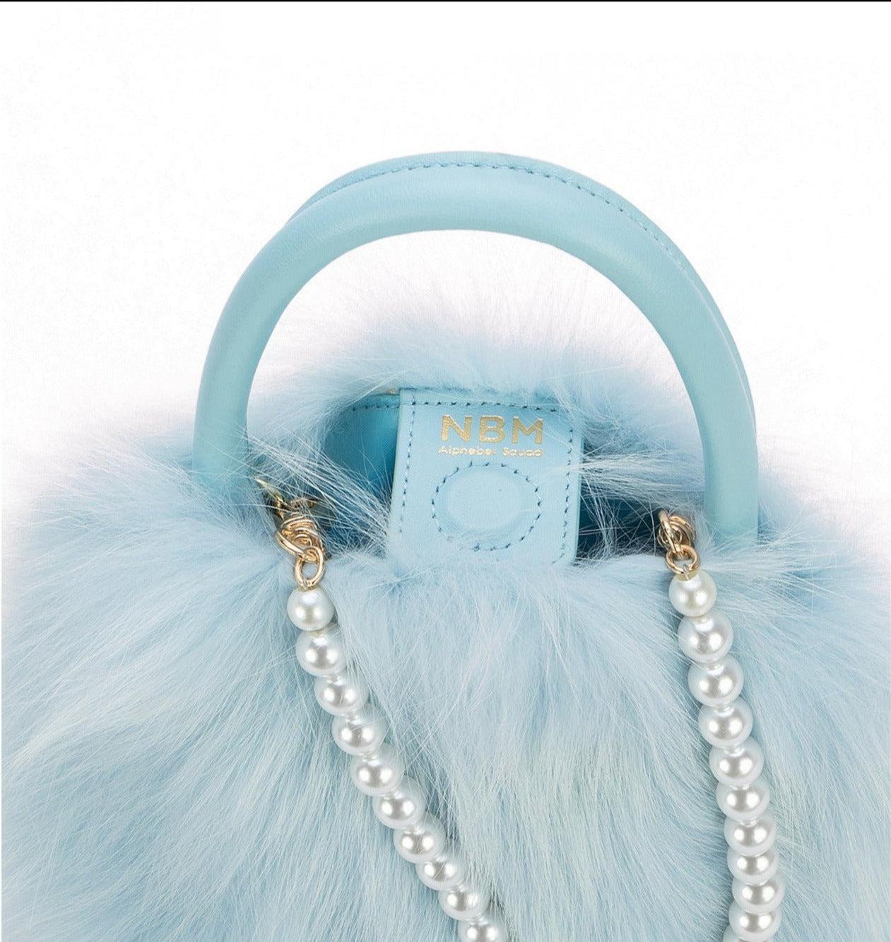 Fox Fur PearlChain Handbag （Sky Water Blue)