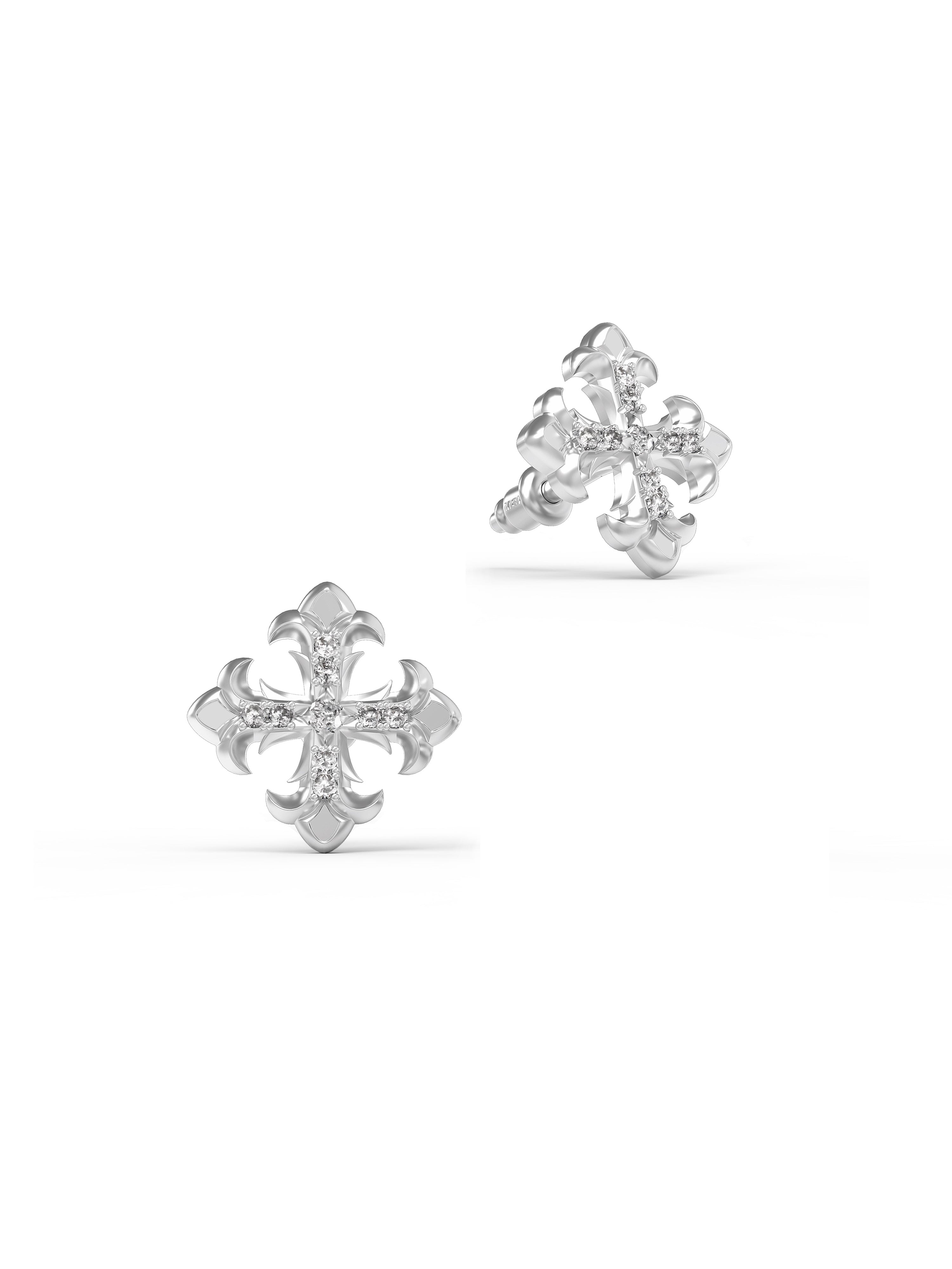 Cross shaped zircon earrings(white）