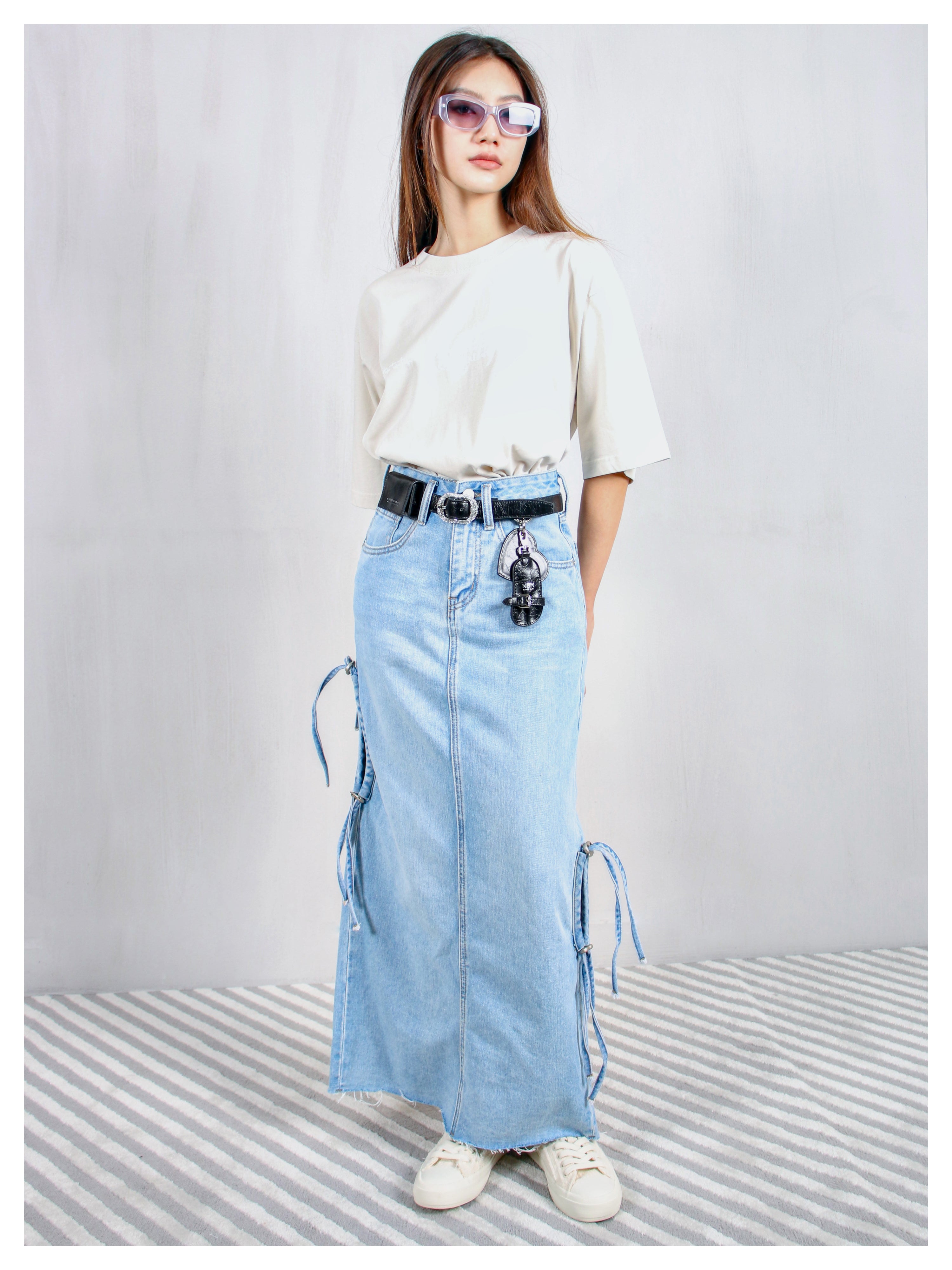 sobershy×nothingbutmini knot denim skirt