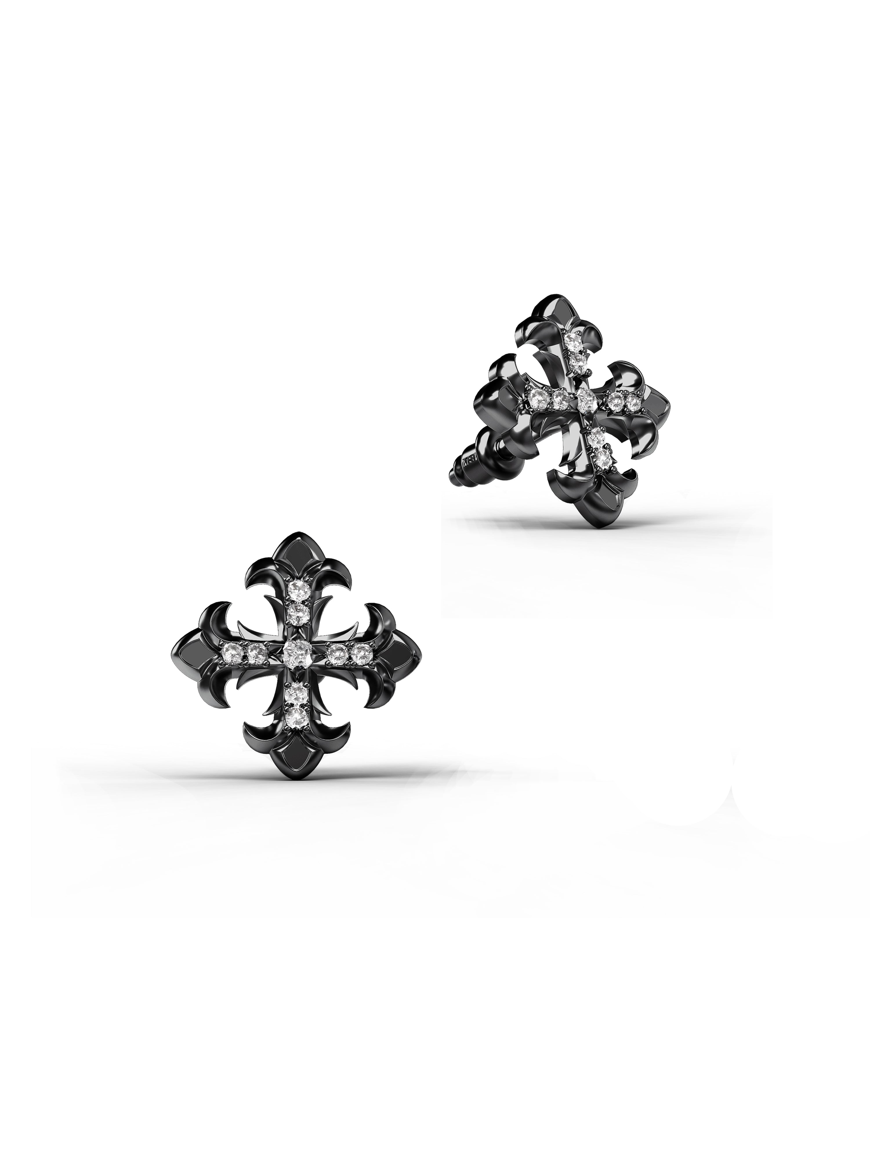 Cross shaped zircon earrings(black）