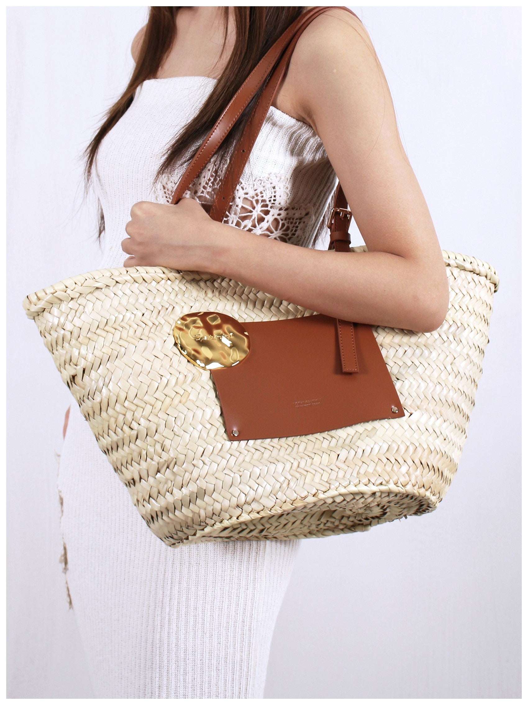 sobershy×nothingbutmini african grass woven tote bag（Brown）
