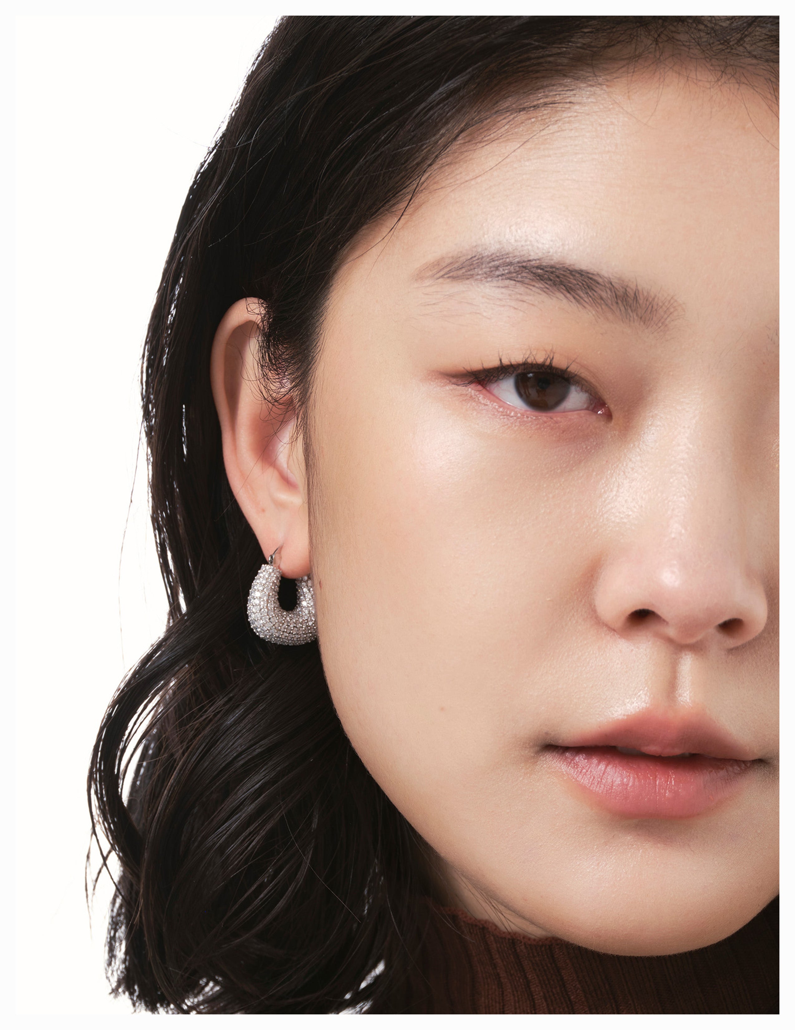 Pave U-shaped Earrings (Platinum)