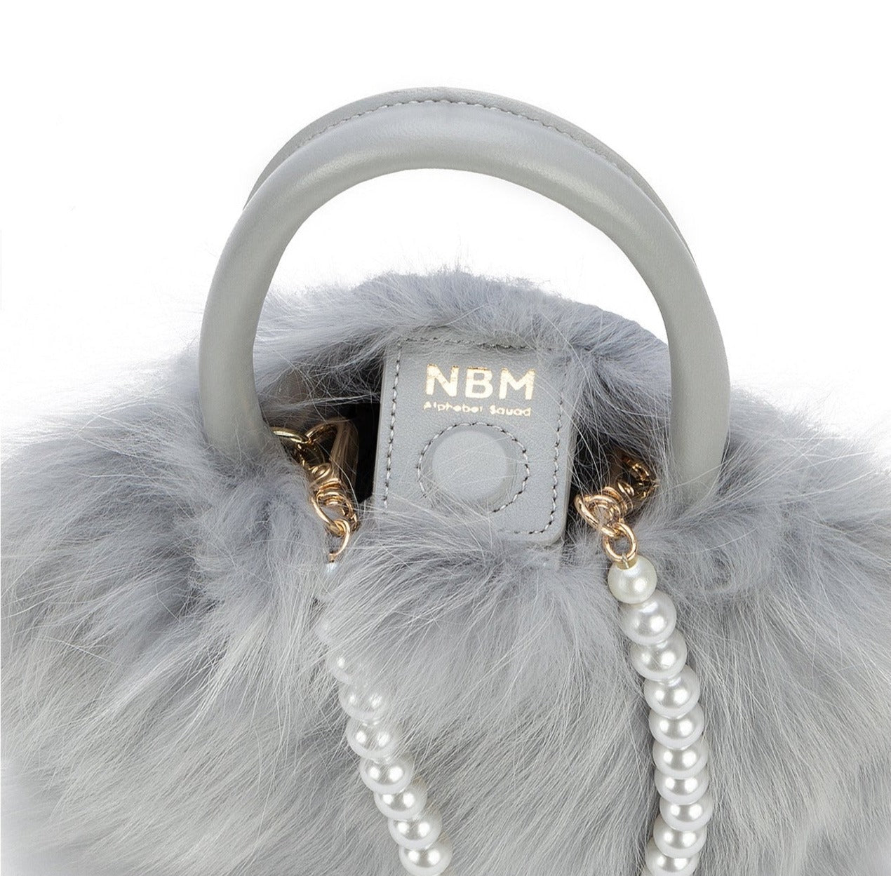 Fox Fur PearlChain Handbag （Light Gray)