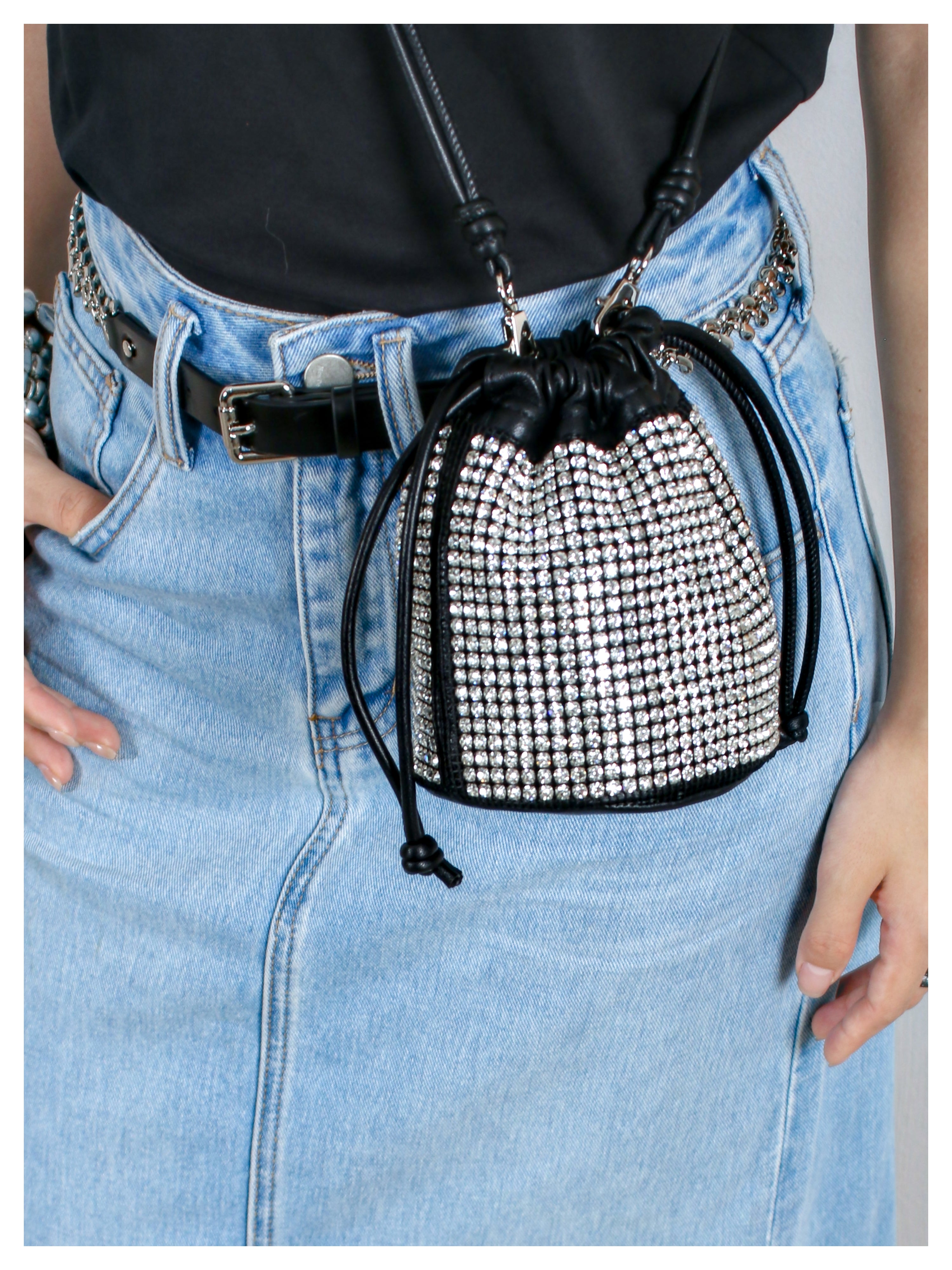 sobershy×nothingbutmini crystal embellished bucket bag(Crystal Clear)