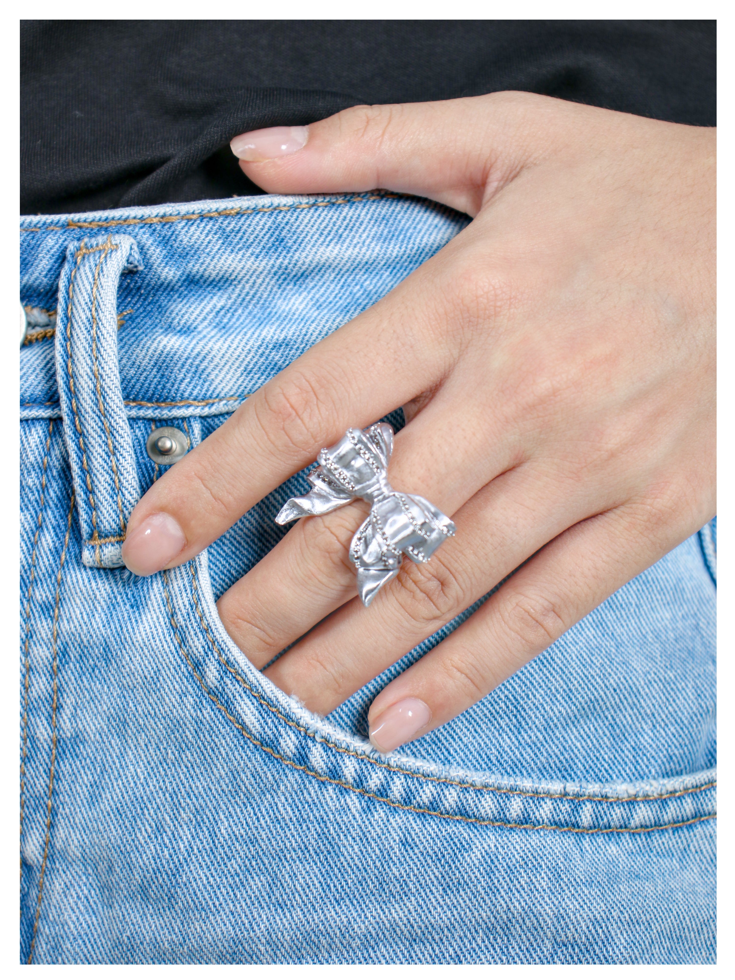 sobershy×nothingbutmini  crystal zirconia bow ring（Matte）