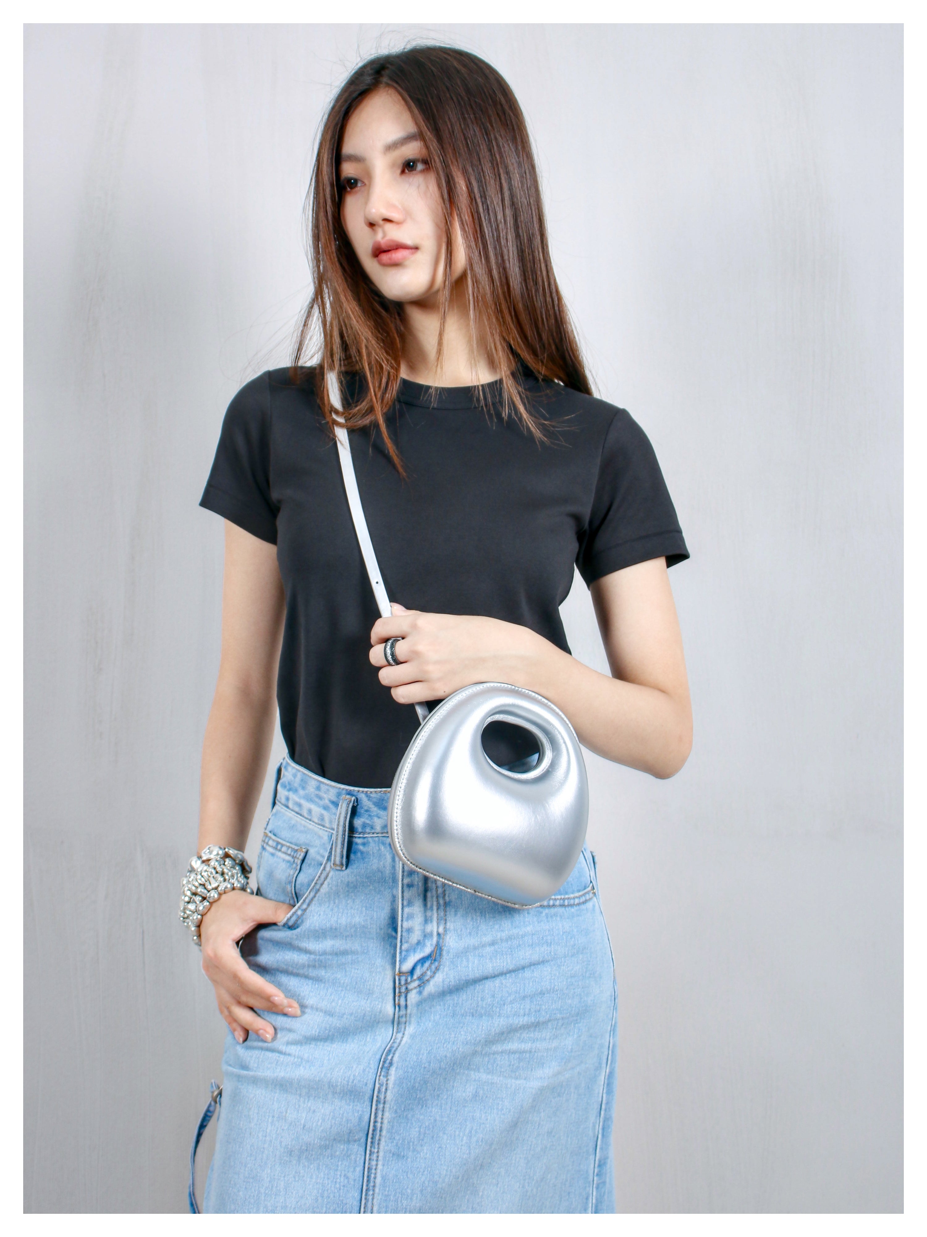 sobershy×nothingbutmini polished bun bag（Matte Silver）