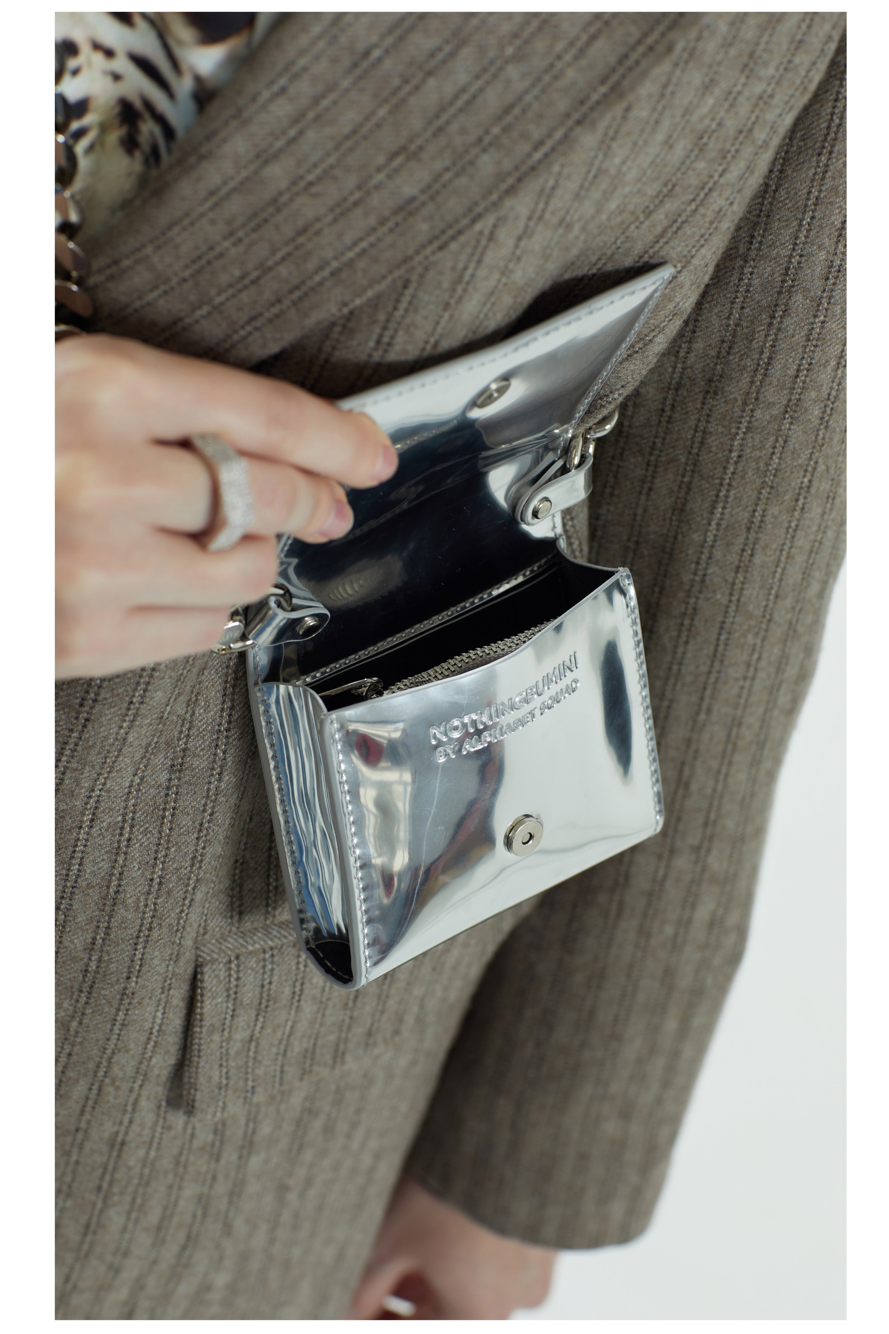 NBM metal logo belt + Mini Bag（Mirror Silver ）